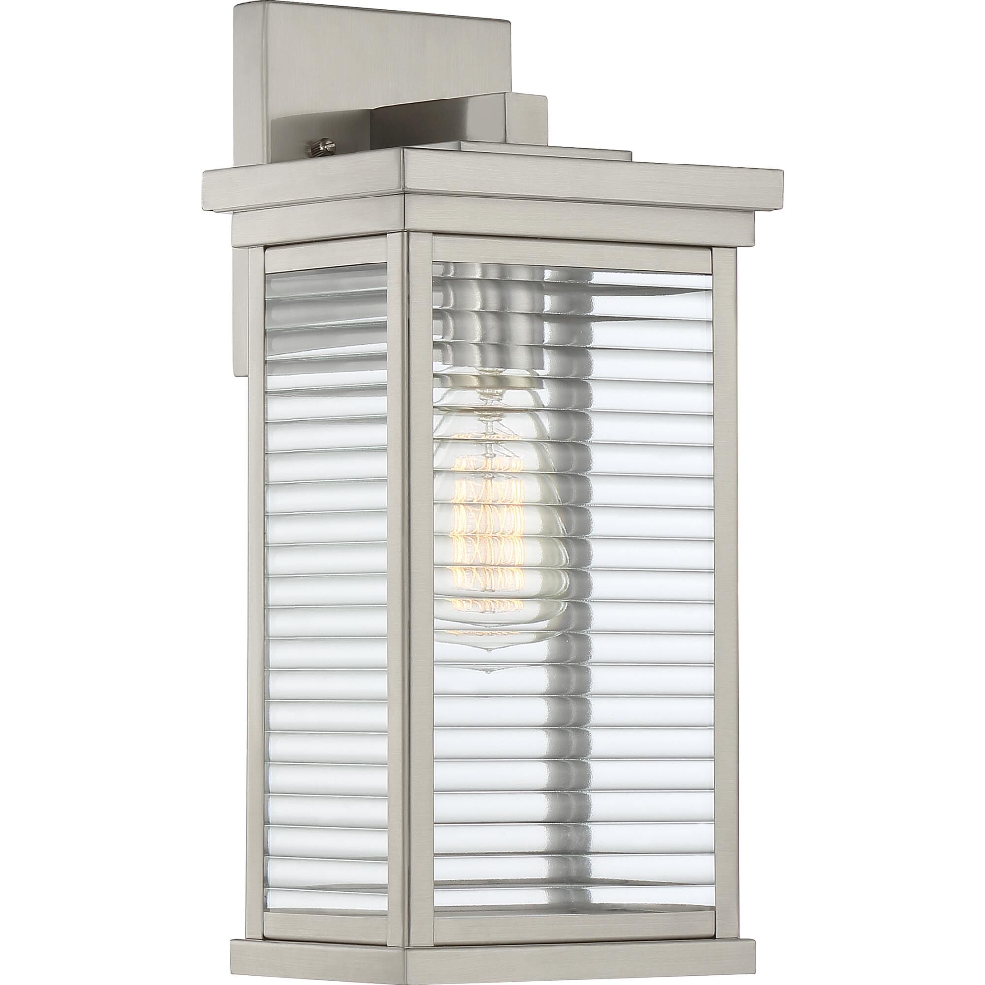 Shown in Stainless Steel finish and Clear Ribbed Glass shade