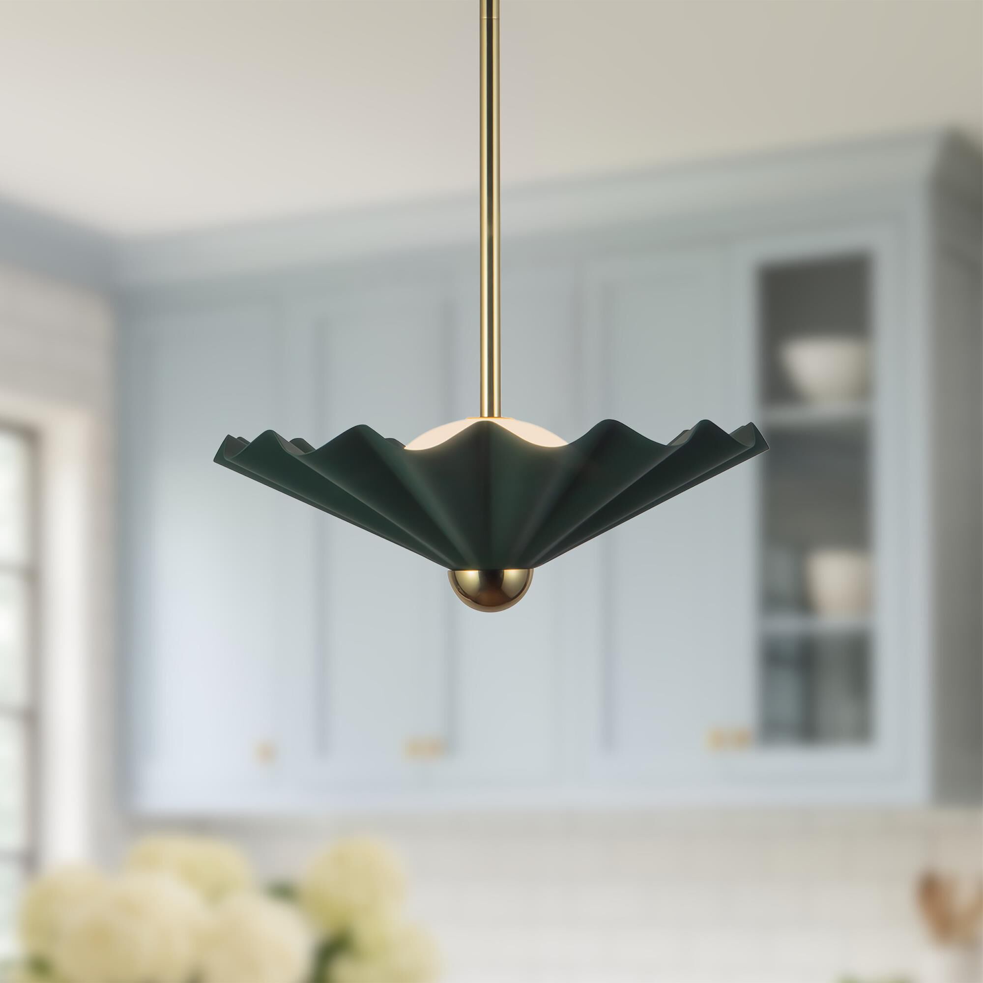 Shown in Pine Green finish and Matte Opal glass