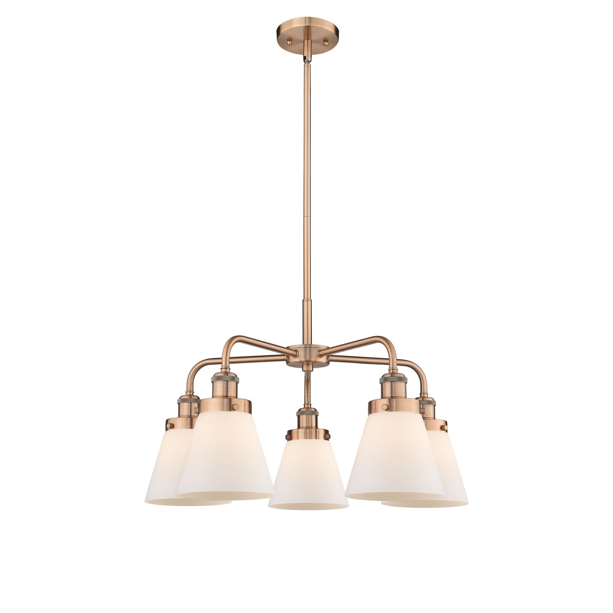 Shown in Antique Copper finish and Matte White glass