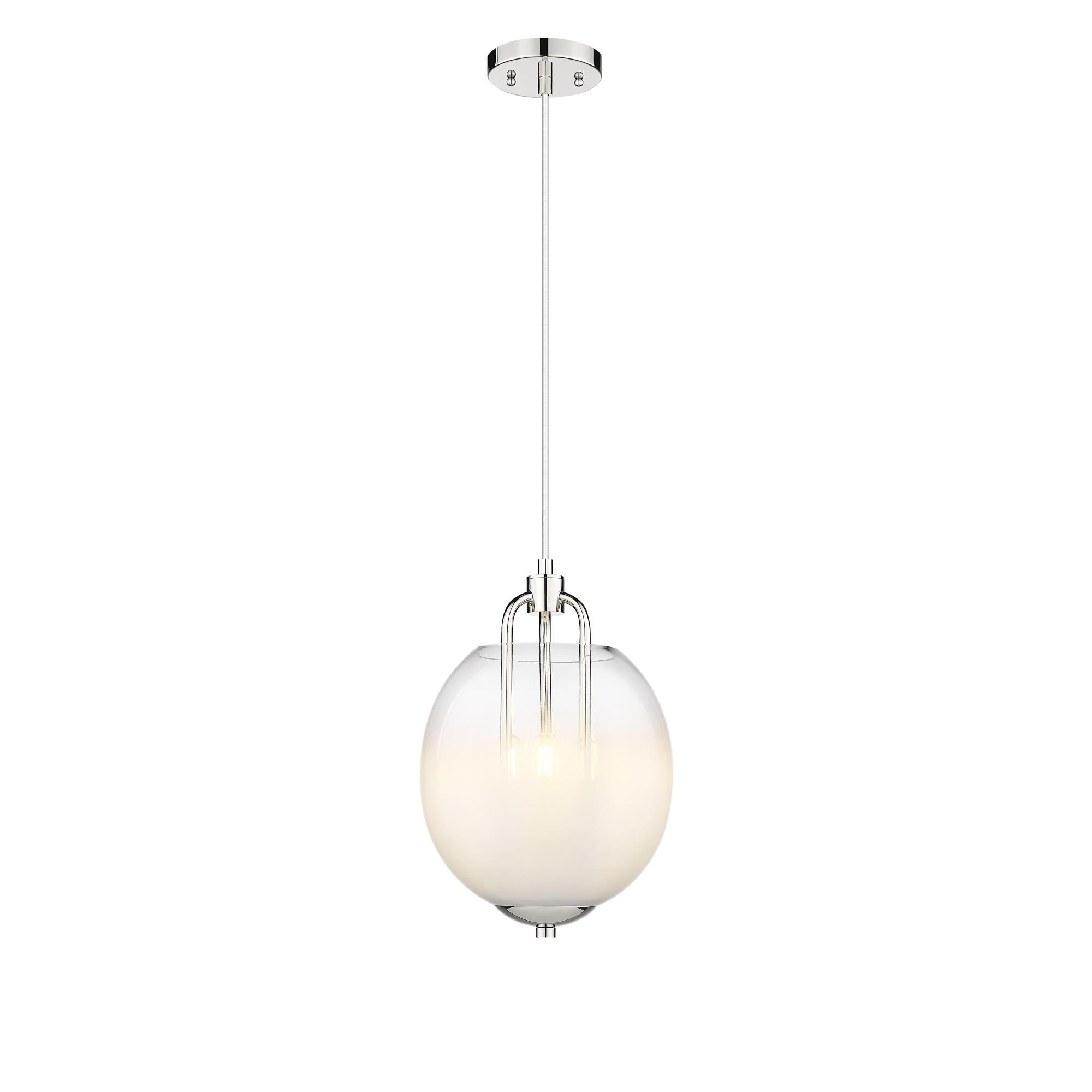 Shown in Polished Nickel finish and Matte White And Clear glass and Matte White And Clear Glass shade