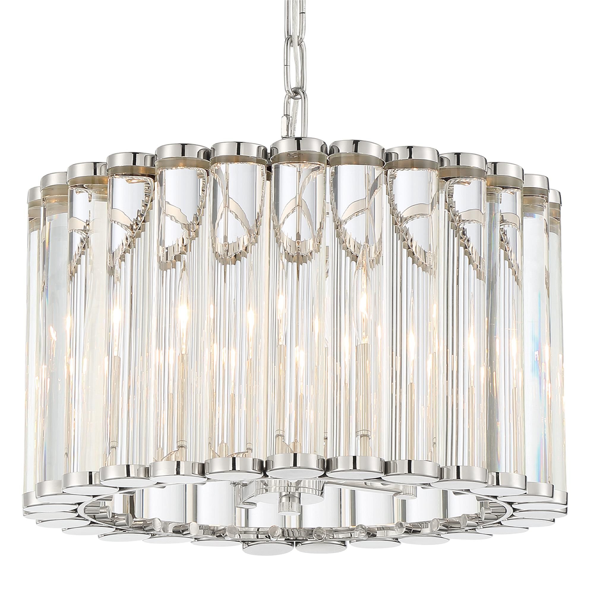 Shown in Polished Nickel finish and Clear Glass crystal
