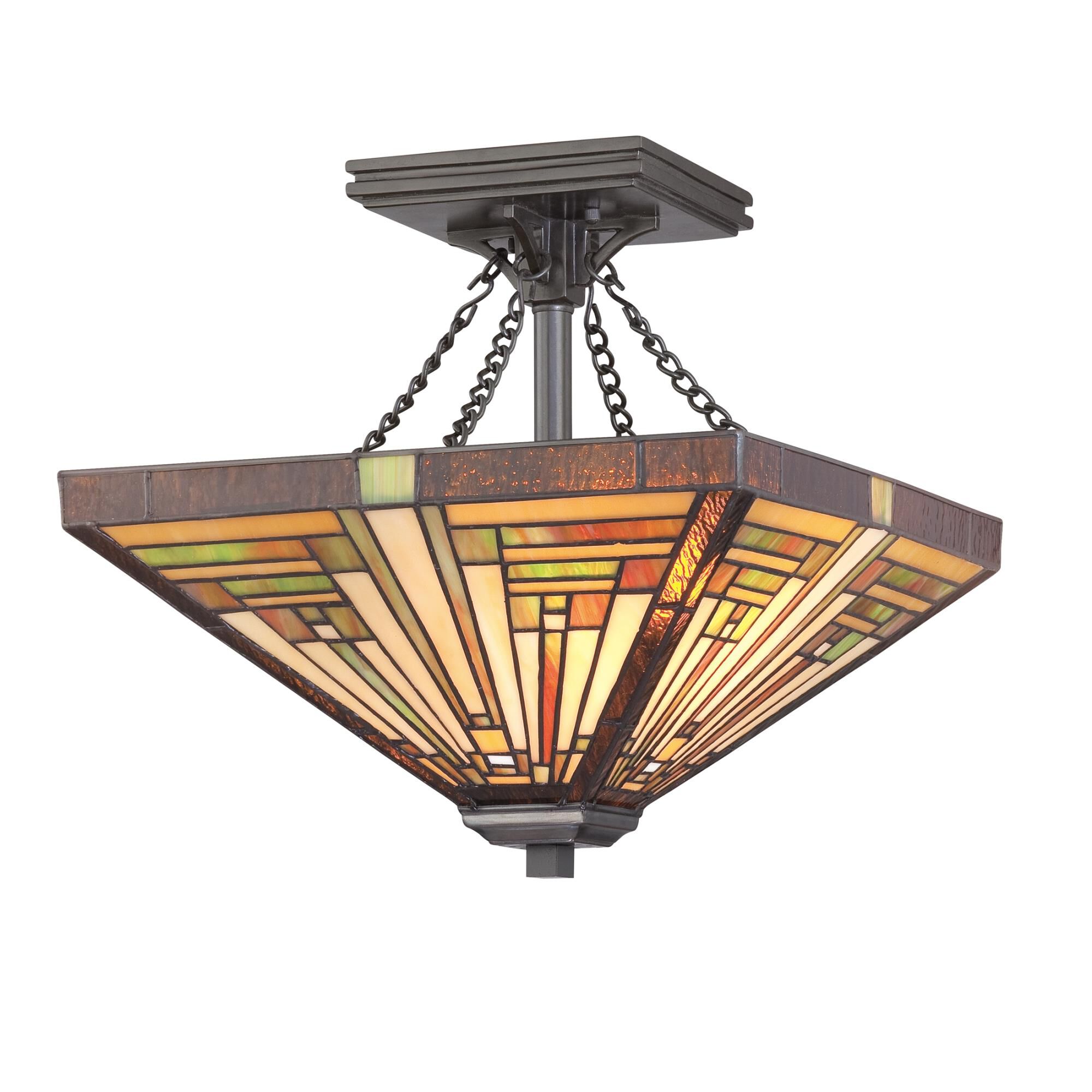 Shown in Vintage Bronze finish and Tiffany glass