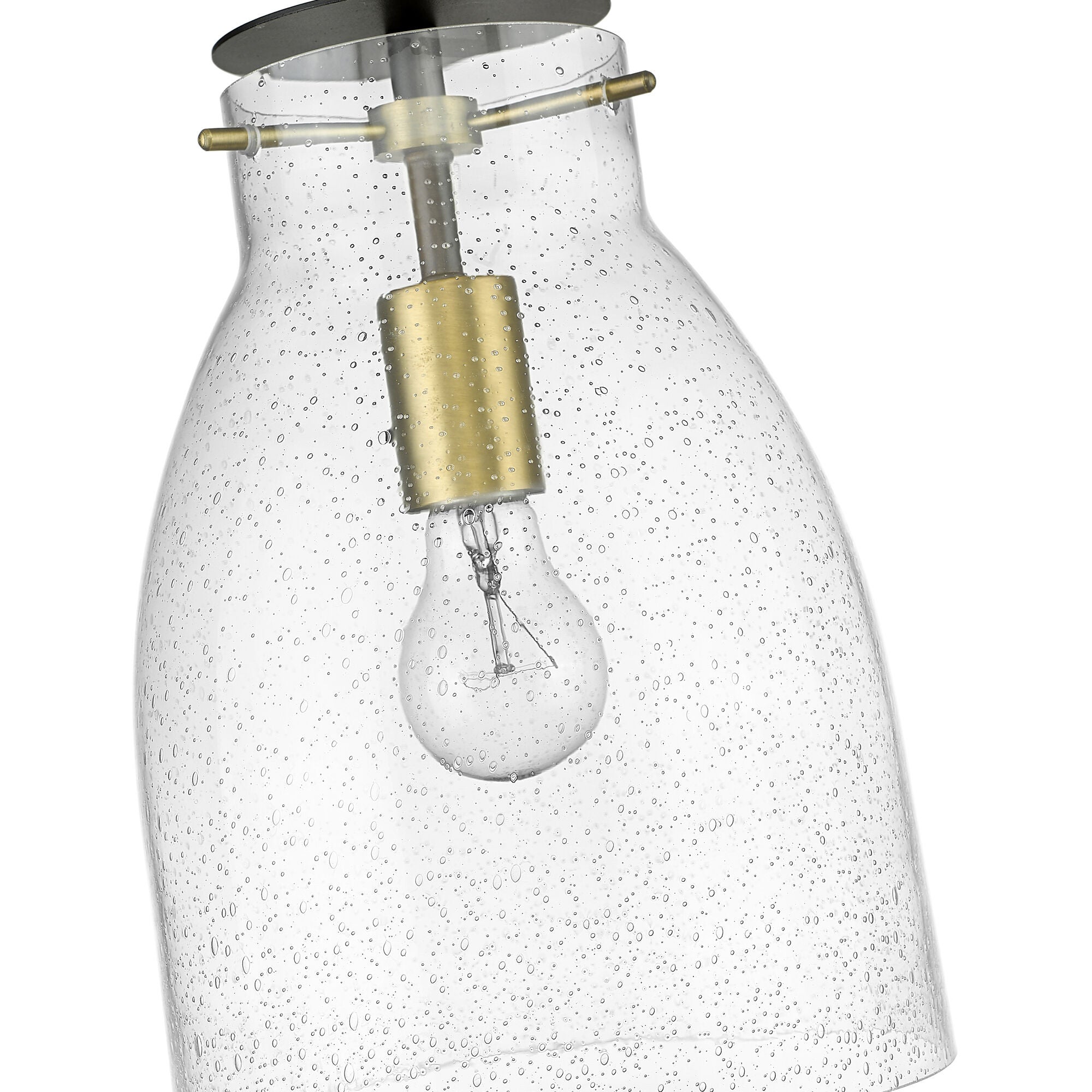 Shown in Oil Rubbed Bronze And Antique Brass finish and Clear Seedy Glass shade