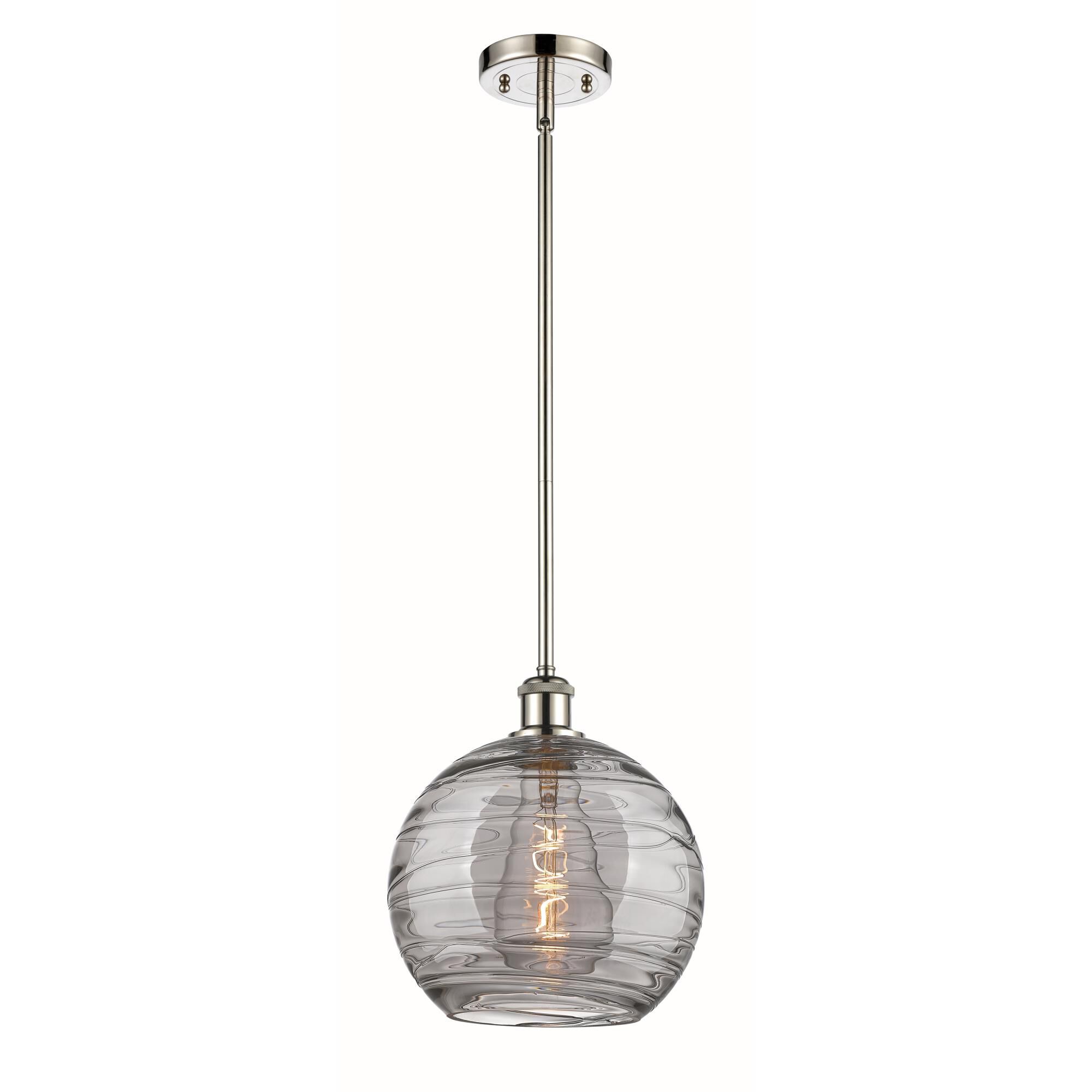 Shown in Polished Nickel finish and Light Smoke Deco Swirl glass