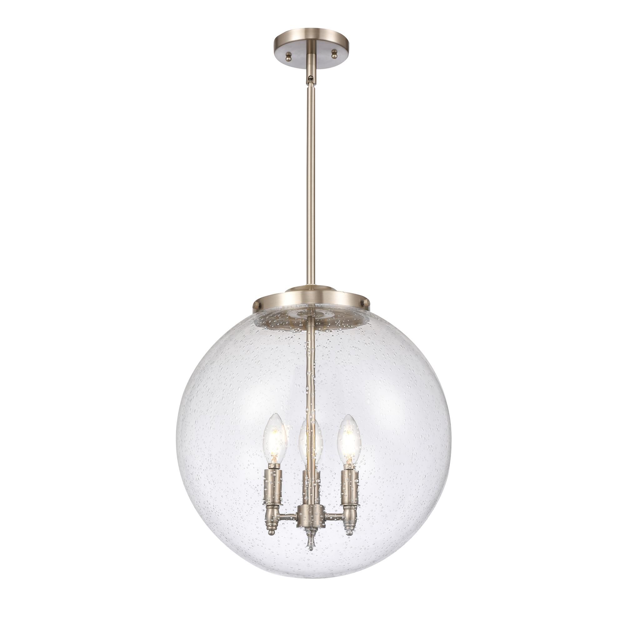 Shown in Brushed Satin Nickel finish and Seedy glass
