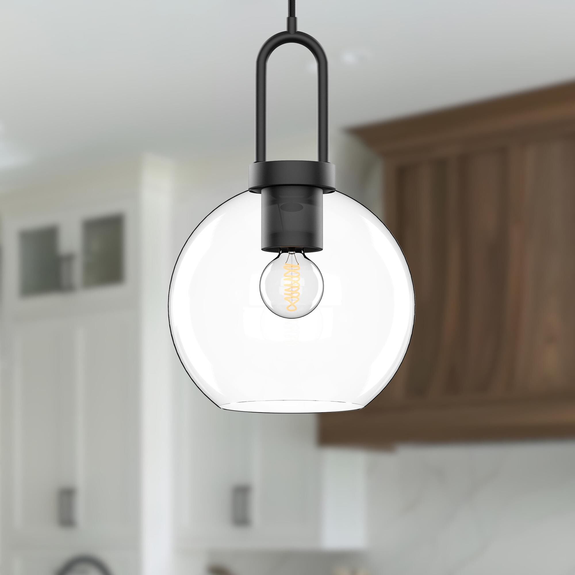 Shown in Matte Black finish and Clear glass and Black Braided Cord accent