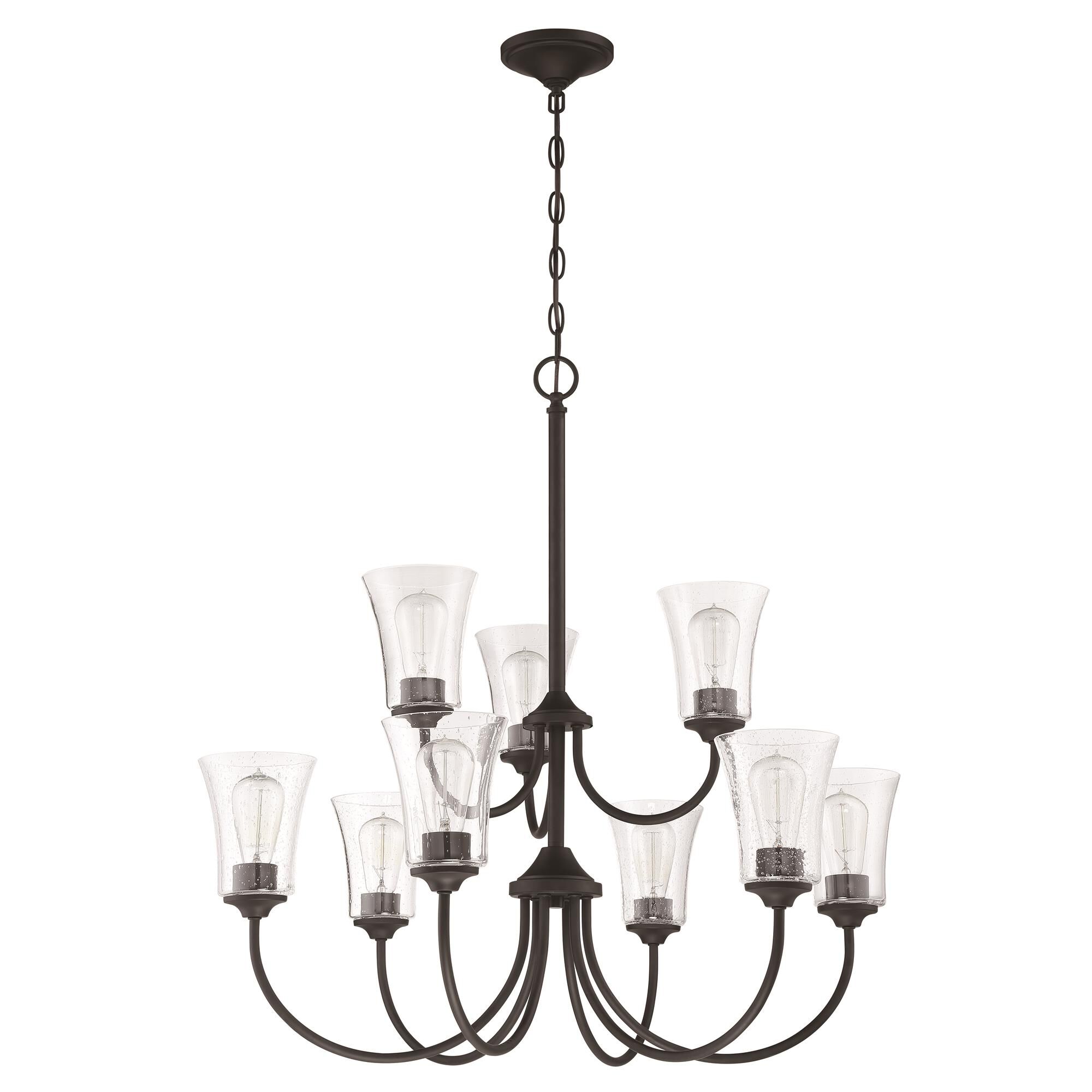 Shown in Flat Black finish and Clear Seeded glass and Glass shade