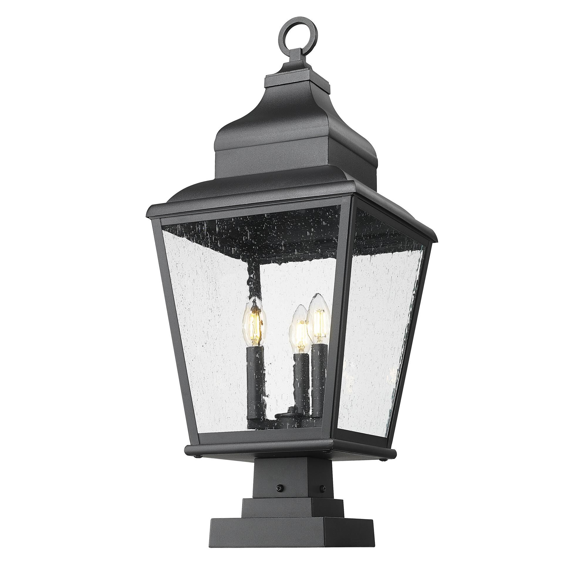 Shown in Sand Black finish and Clear Seedy glass