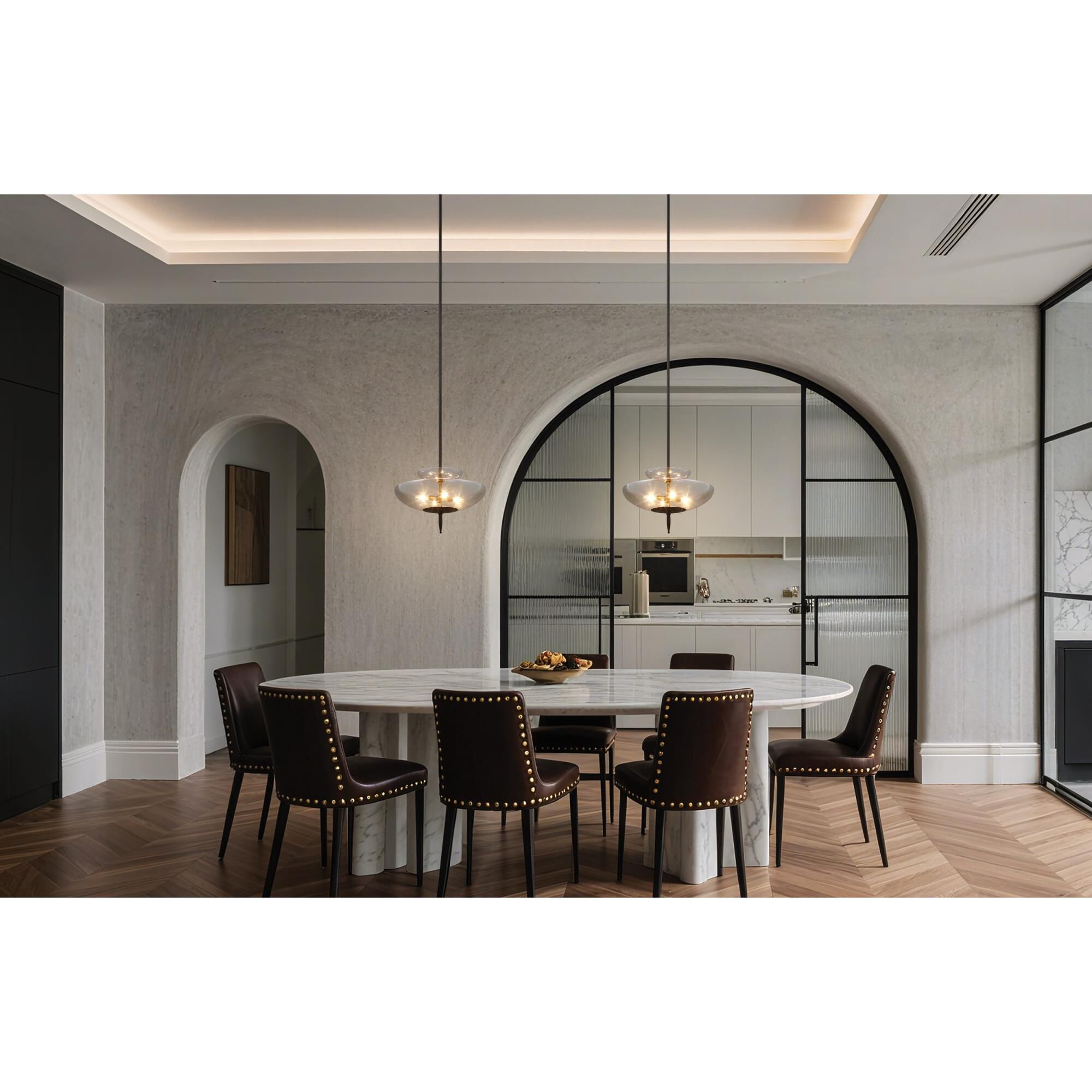 Shown in Forged Bronze finish and Smoked Amber glass