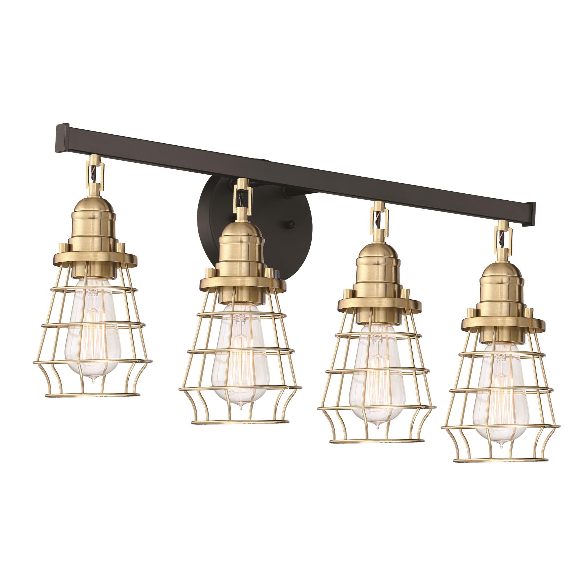 Shown in Flat Black/Satin Brass finish and Satin Brass glass and Steel shade