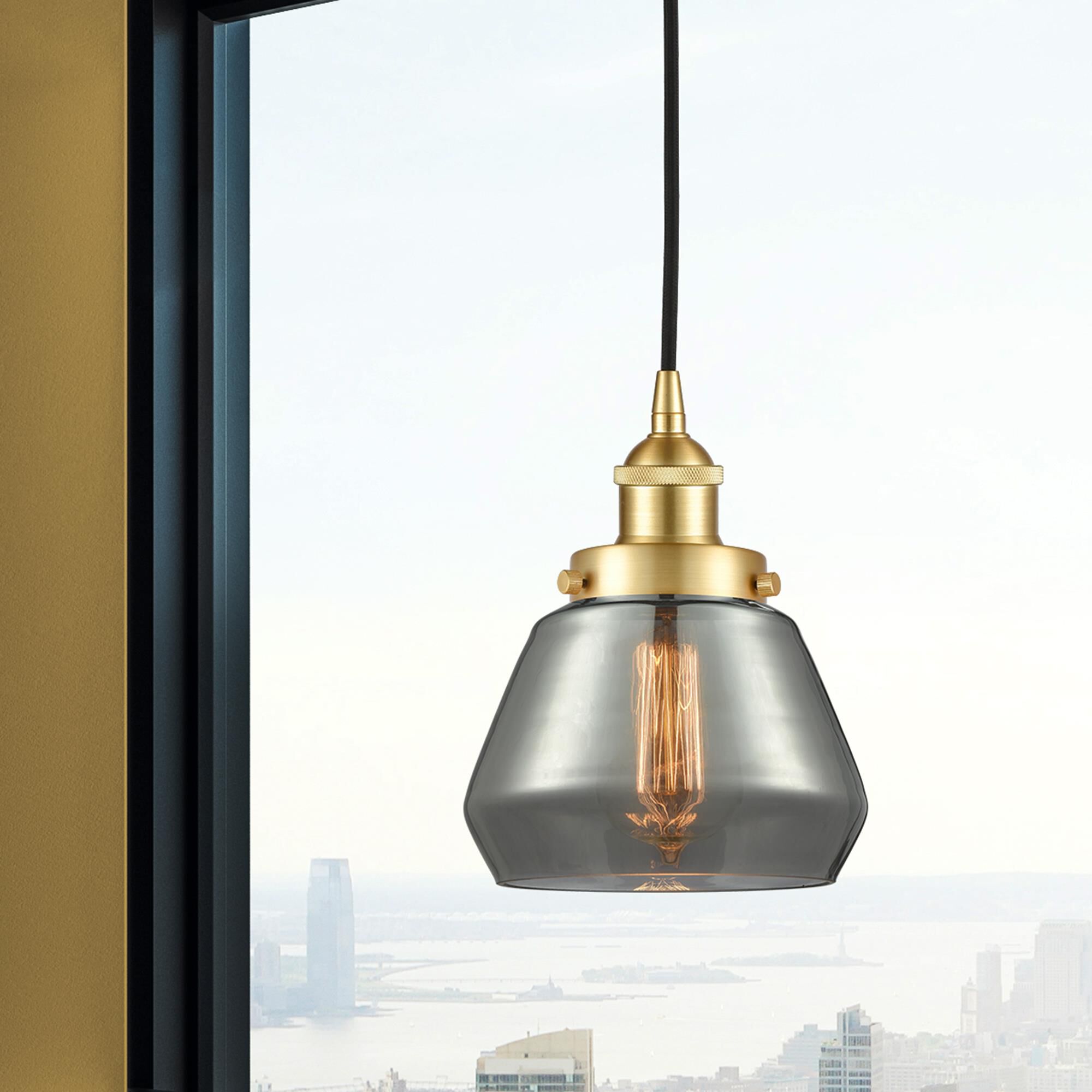Shown in Satin Gold finish and Plated Smoke glass