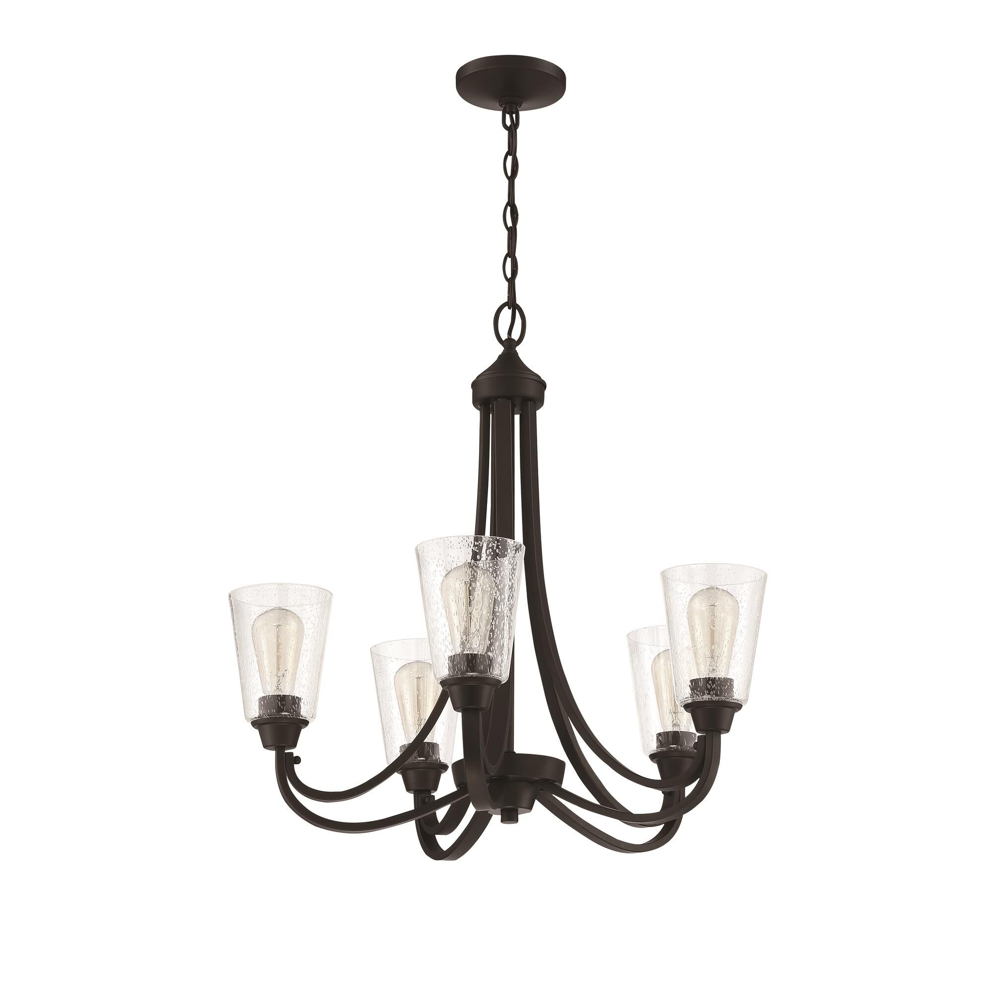 Shown in Espresso finish and Clear Seeded glass and Glass shade