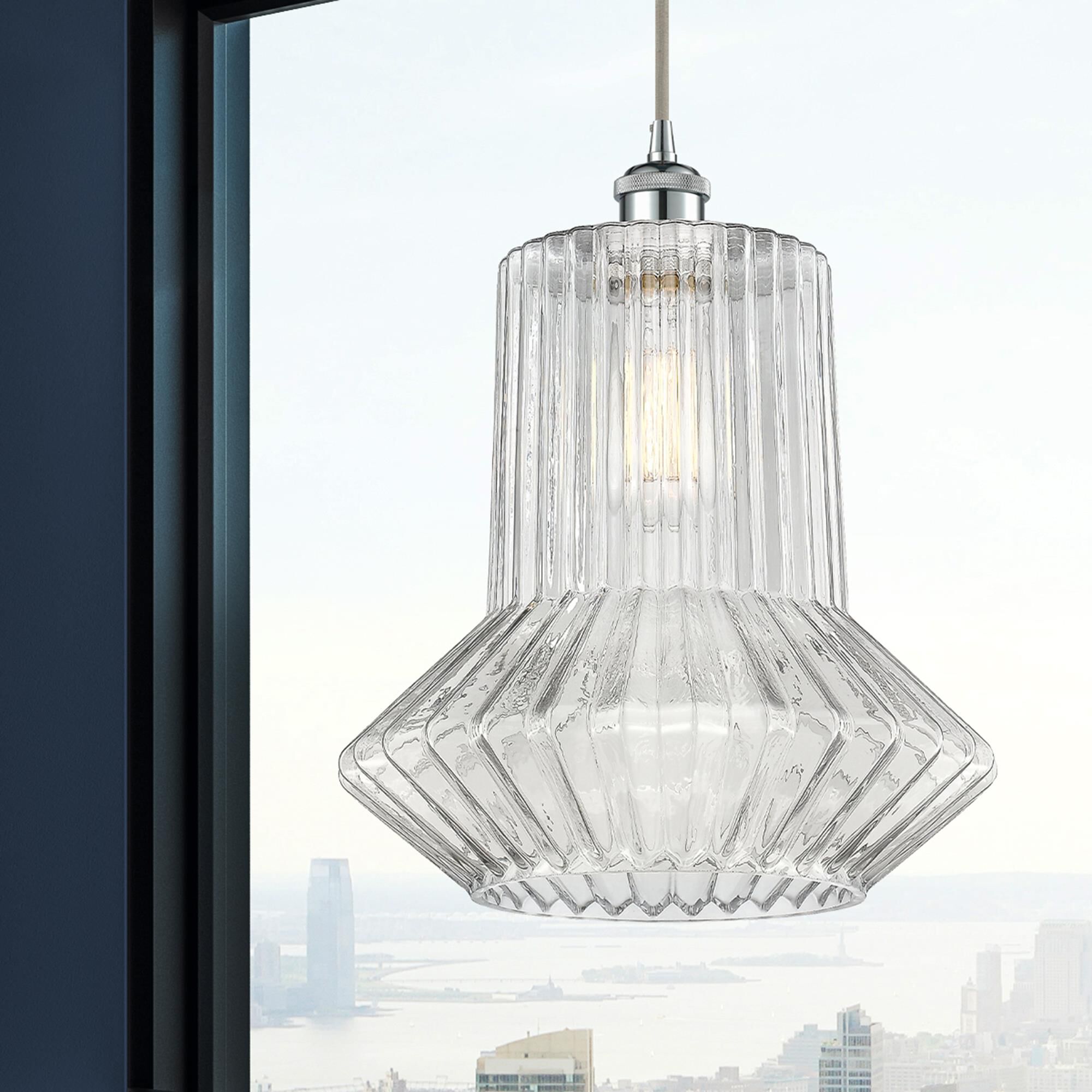 Shown in Polished Chrome finish and Clear Crystal glass