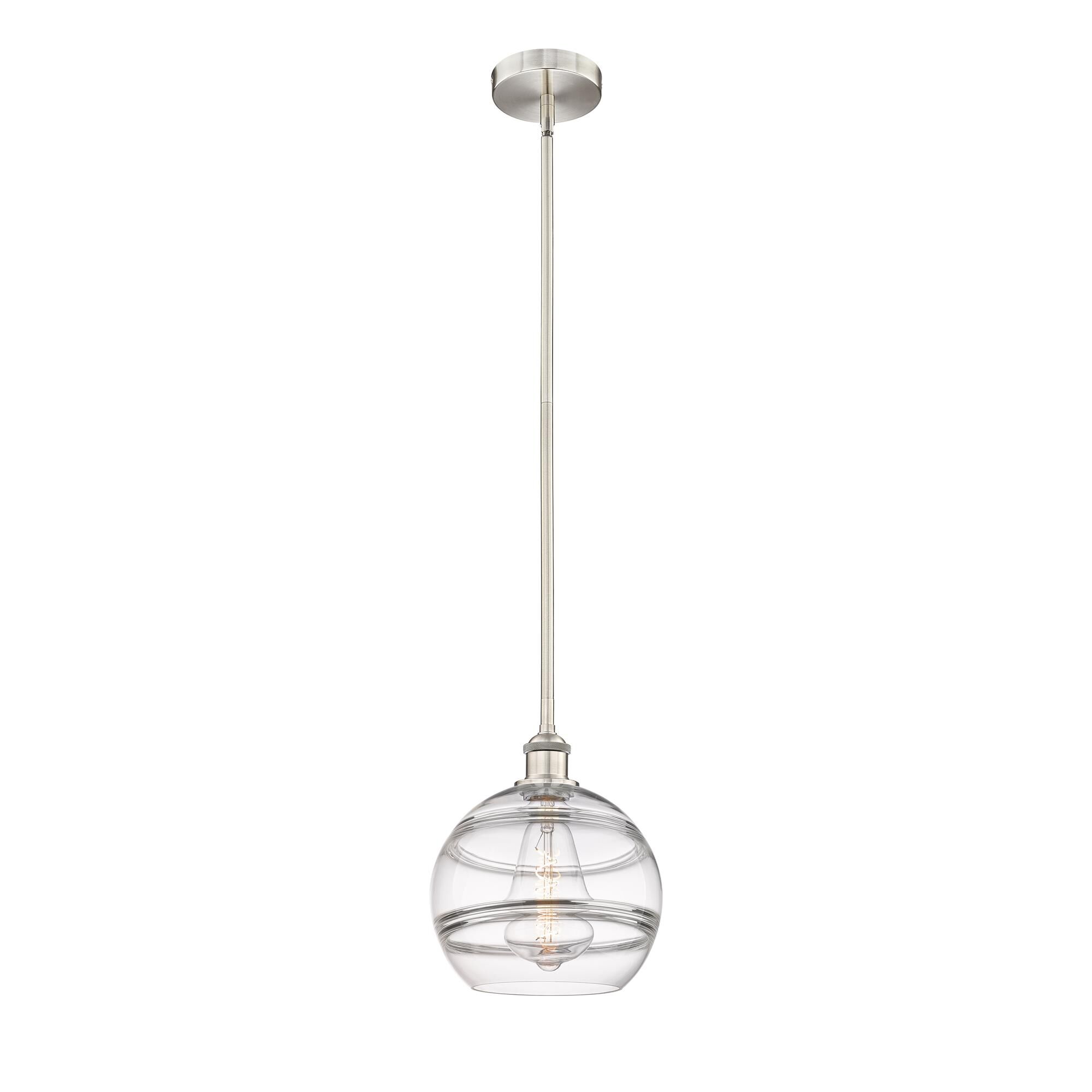 Shown in Brushed Satin Nickel finish and Clear glass