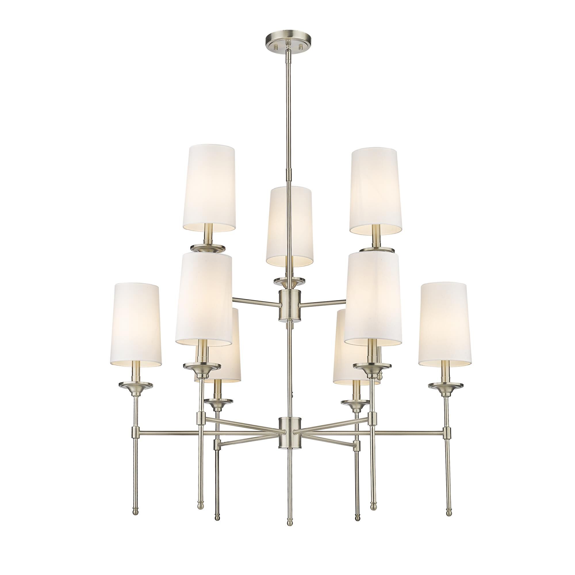 Shown in Brushed Nickel finish and Cloth Cover glass and Cloth Cover shade