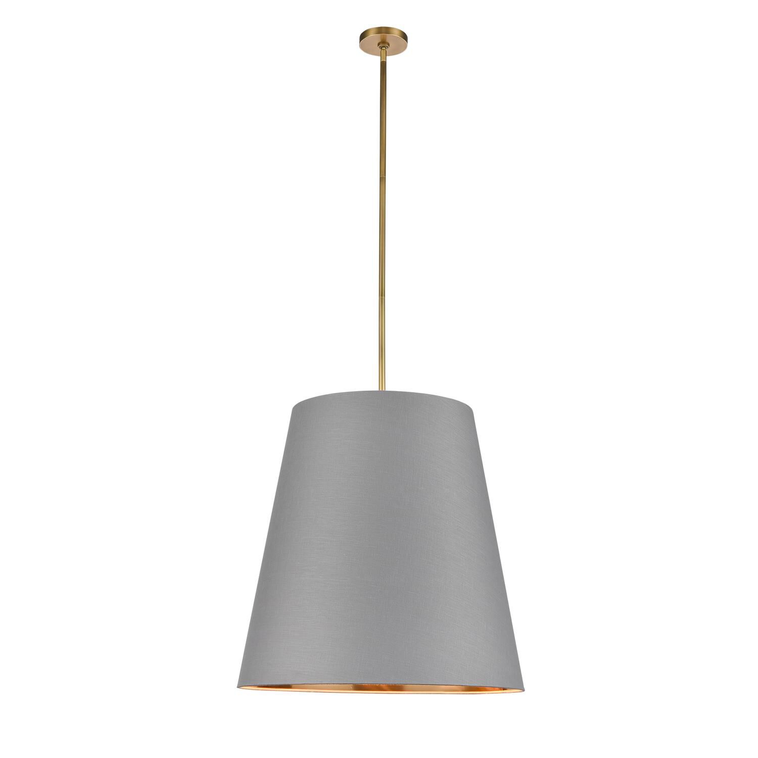 Shown in Brass, Gray and Gold finish and Gray Linen shade