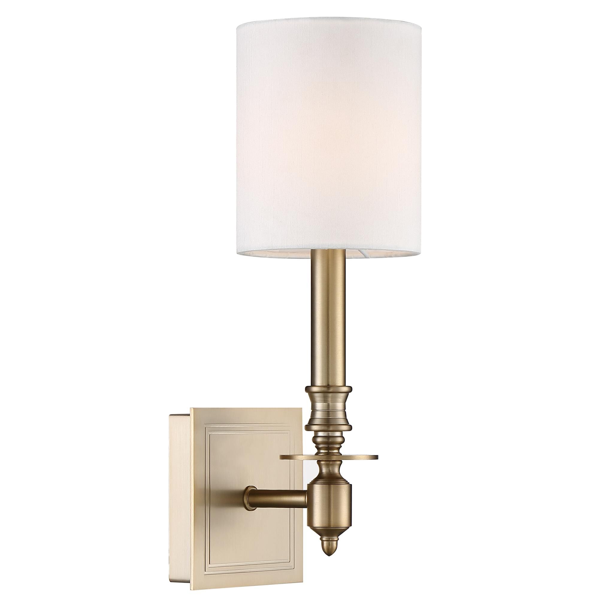 Shown in Aged Brass finish and White Silk shade