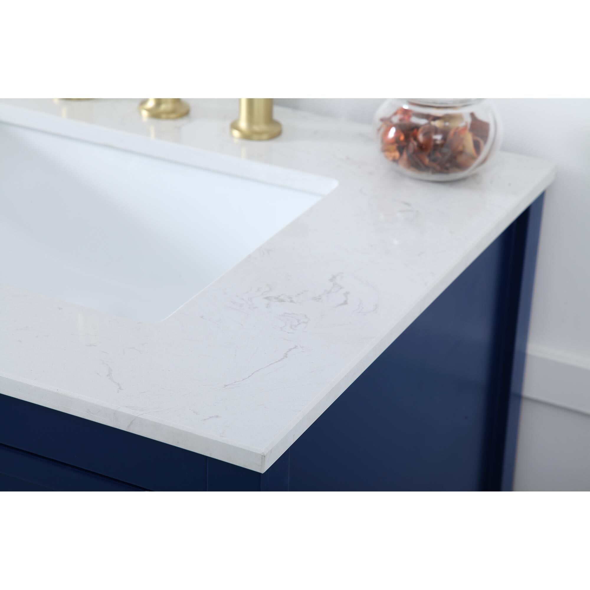 Shown in Blue And Gold With Calacatta Quartz finish