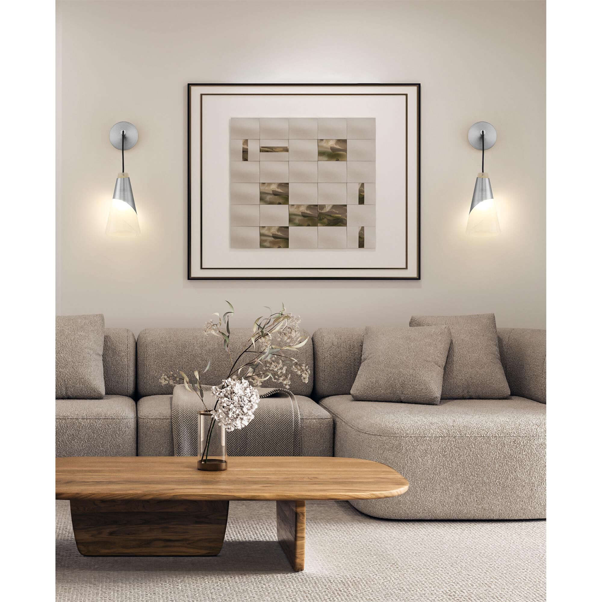 Shown in Brushed Nickel finish and White Swirl glass and White Swirl shade
