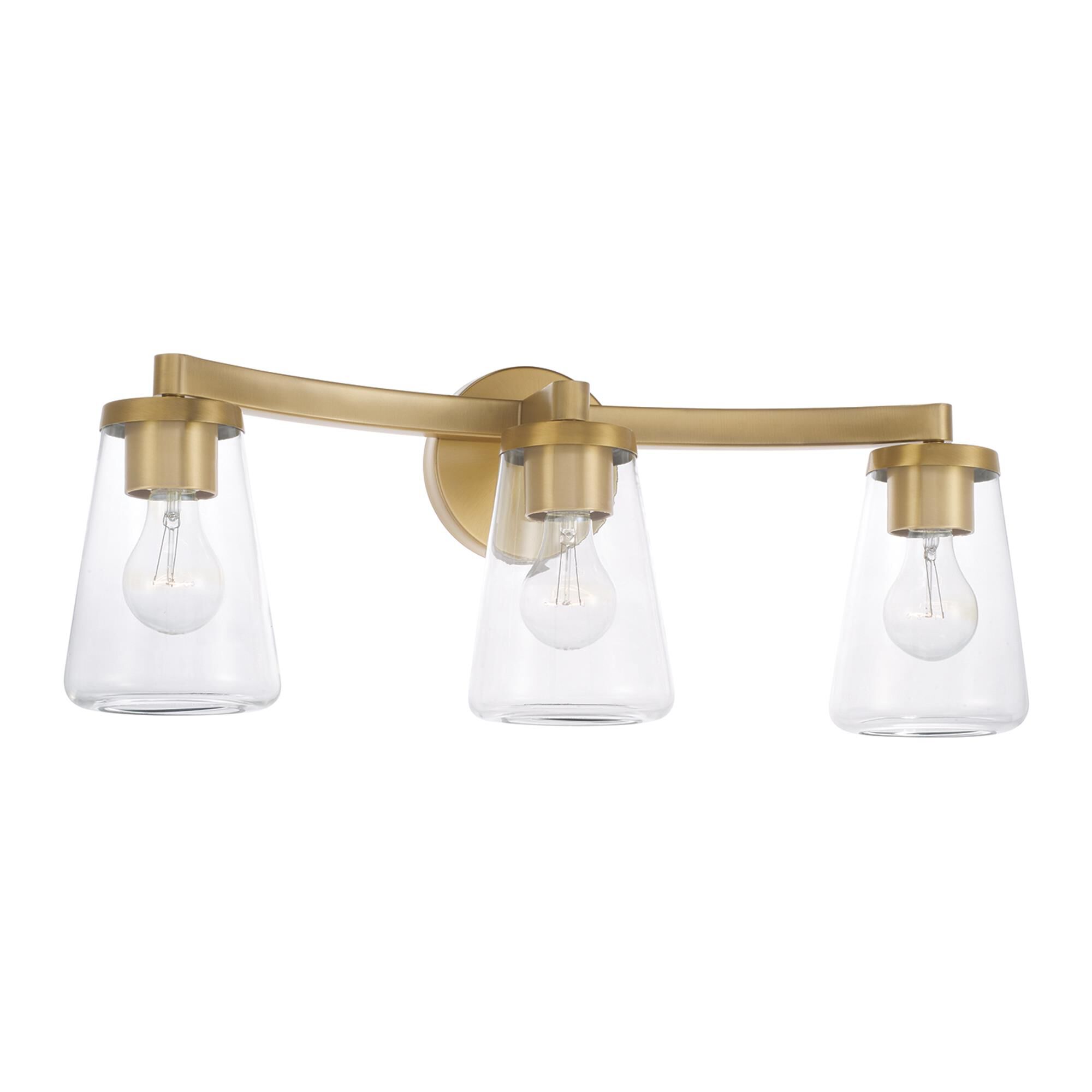 Shown in Aged Brass finish and Clear glass