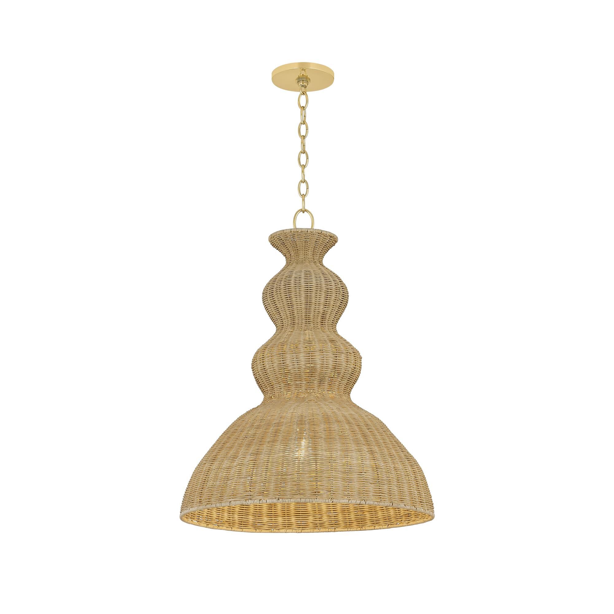 Shown in Aged Brass finish and Natural Woven shade