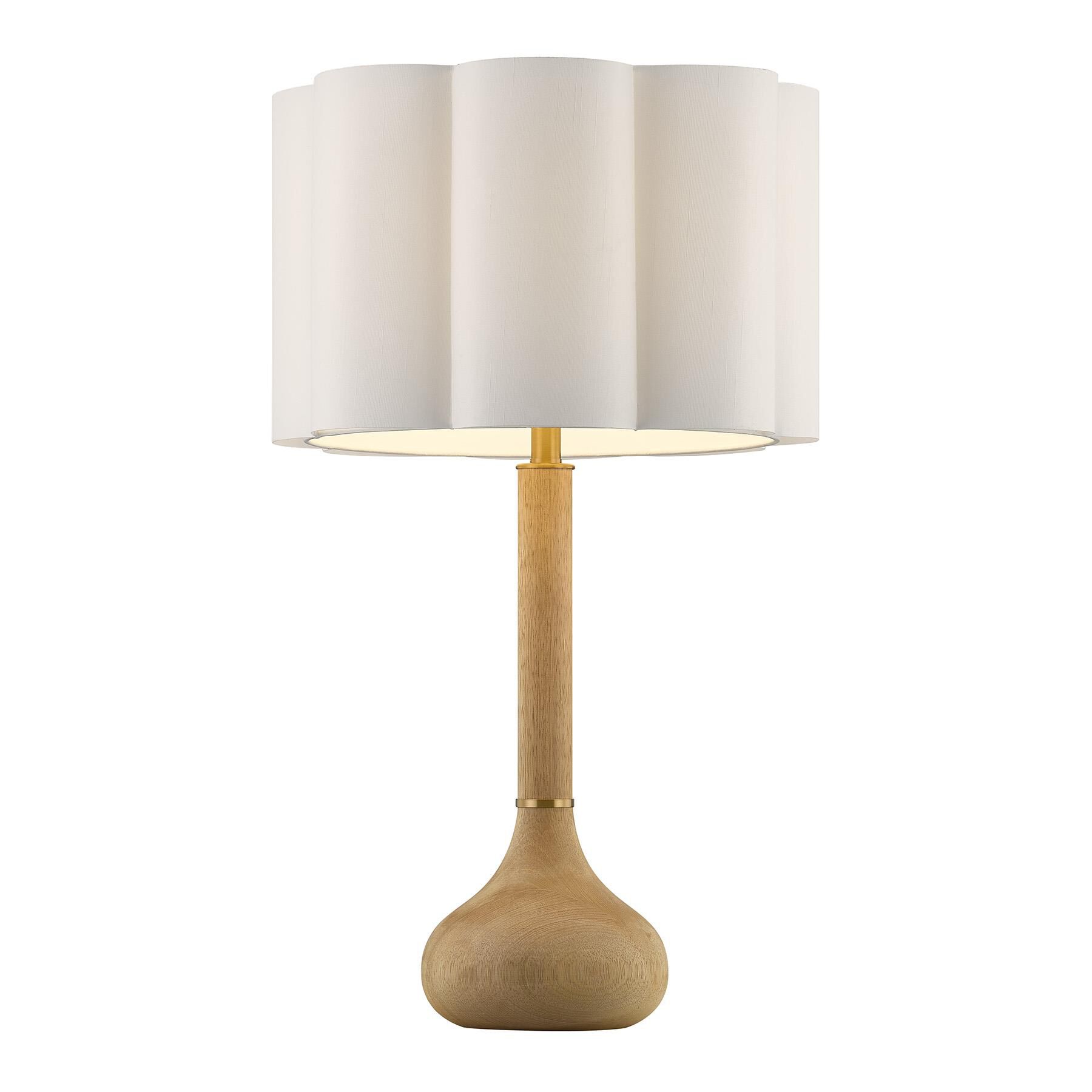 Shown in Warm Brass finish and White Scalloped Fabric shade