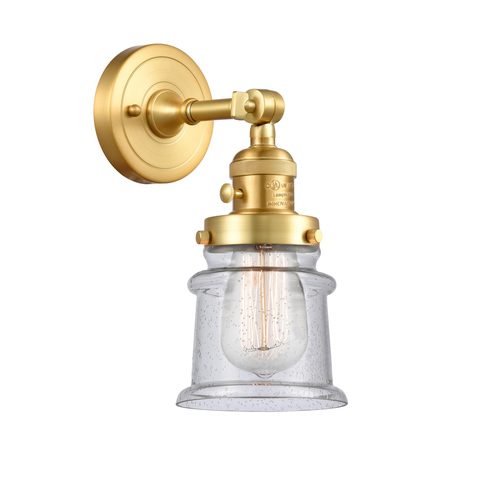 Shown in Satin Gold finish and Seedy Canton glass