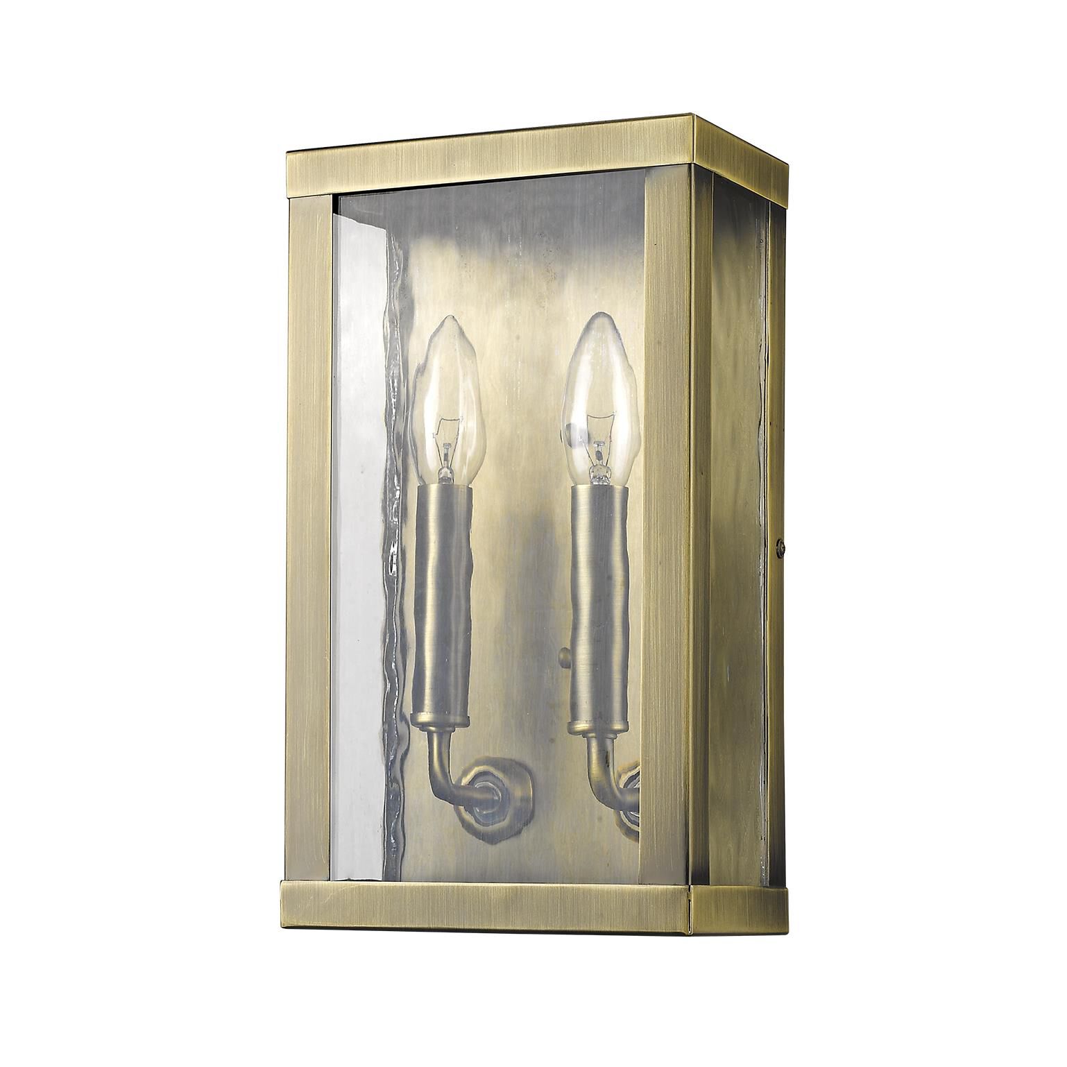 Shown in Antique Brass finish and Clear glass and Clear Water Glass Panes shade