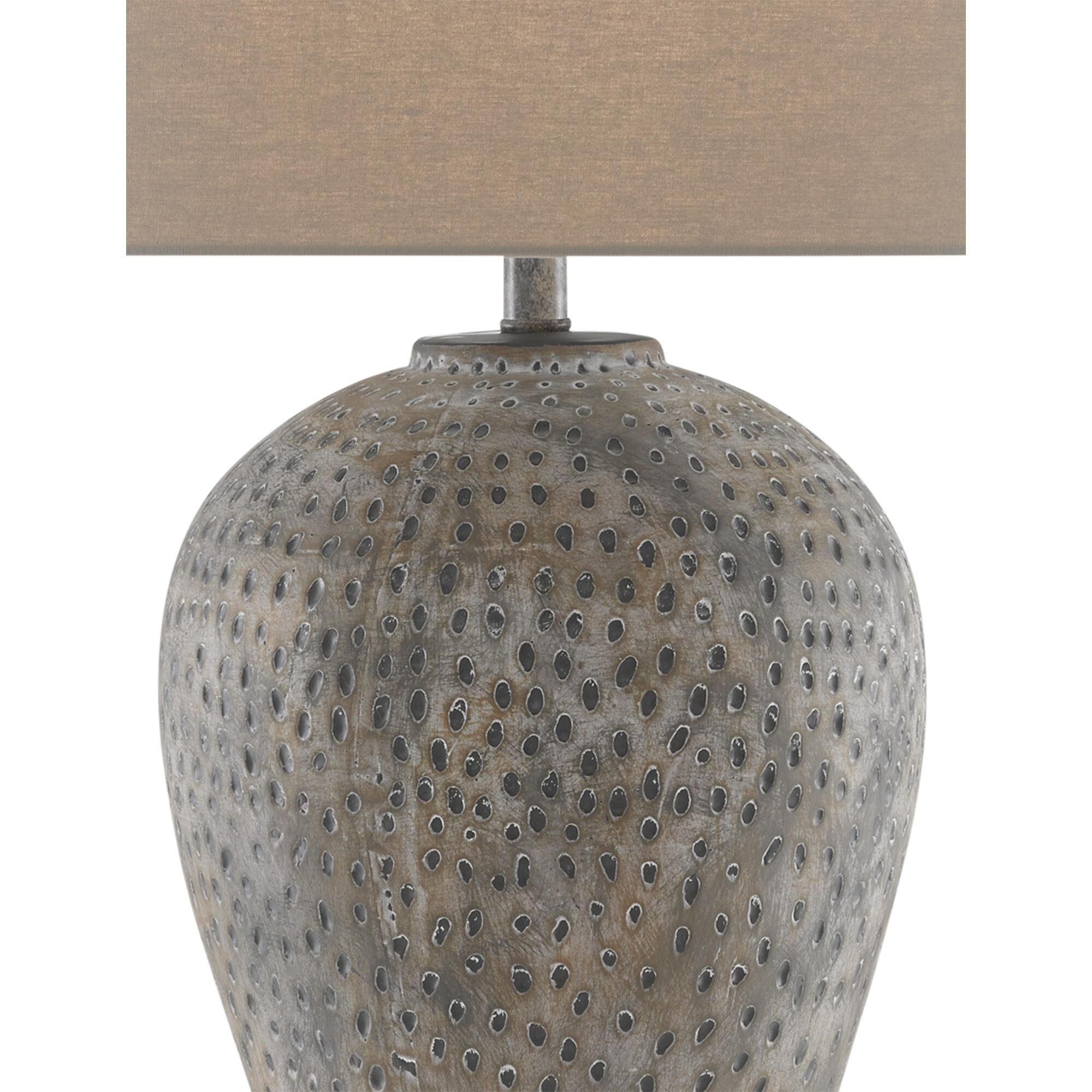 Shown in Earth Gray finish and Light Gray Linen shade