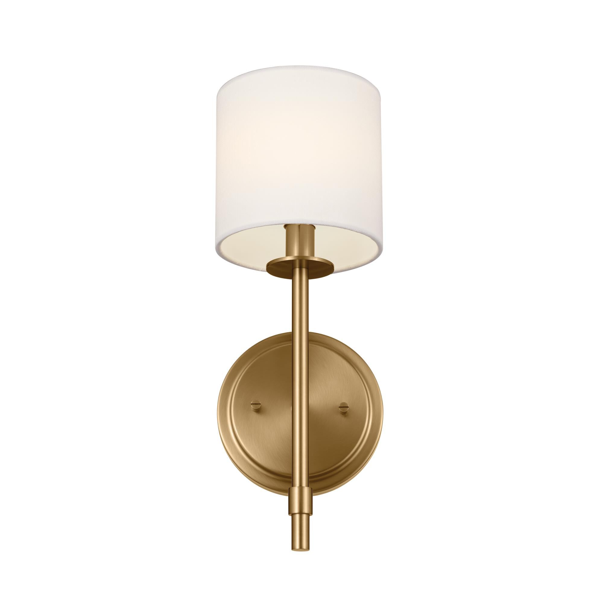 Shown in Brushed Natural Brass finish and Fabric and Drum shade