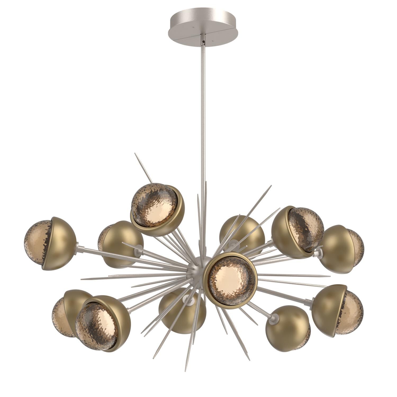 Shown in Beige Silver finish and Bronze glass and Gilded Brass accent