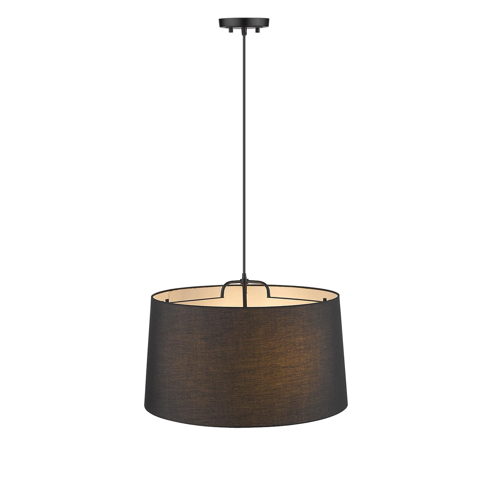 Shown in Matte Black finish and Matte Black glass and Black Hardback Linen Drum shade