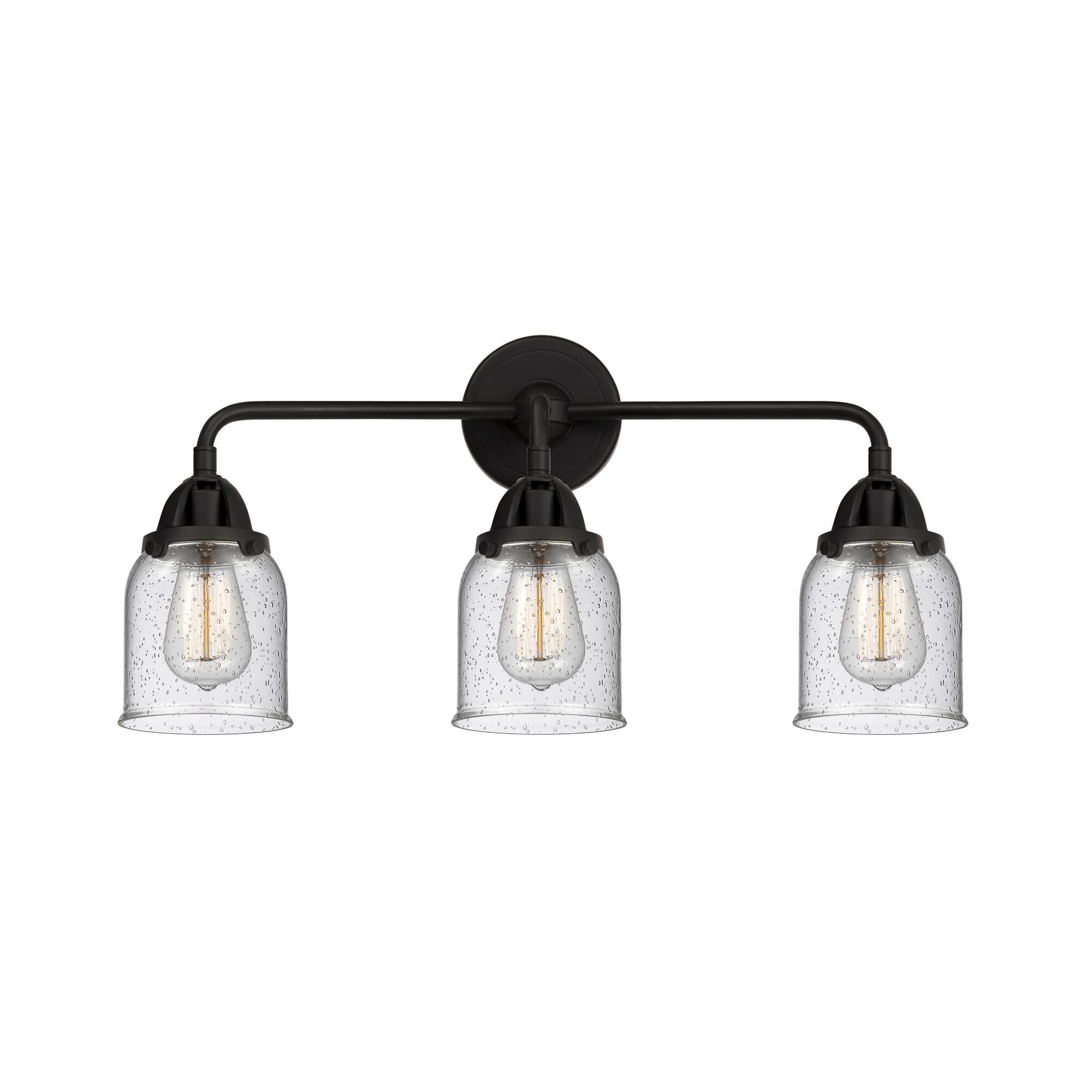 Shown in Matte Black finish and Seedy Small Bell glass and No Shade shade