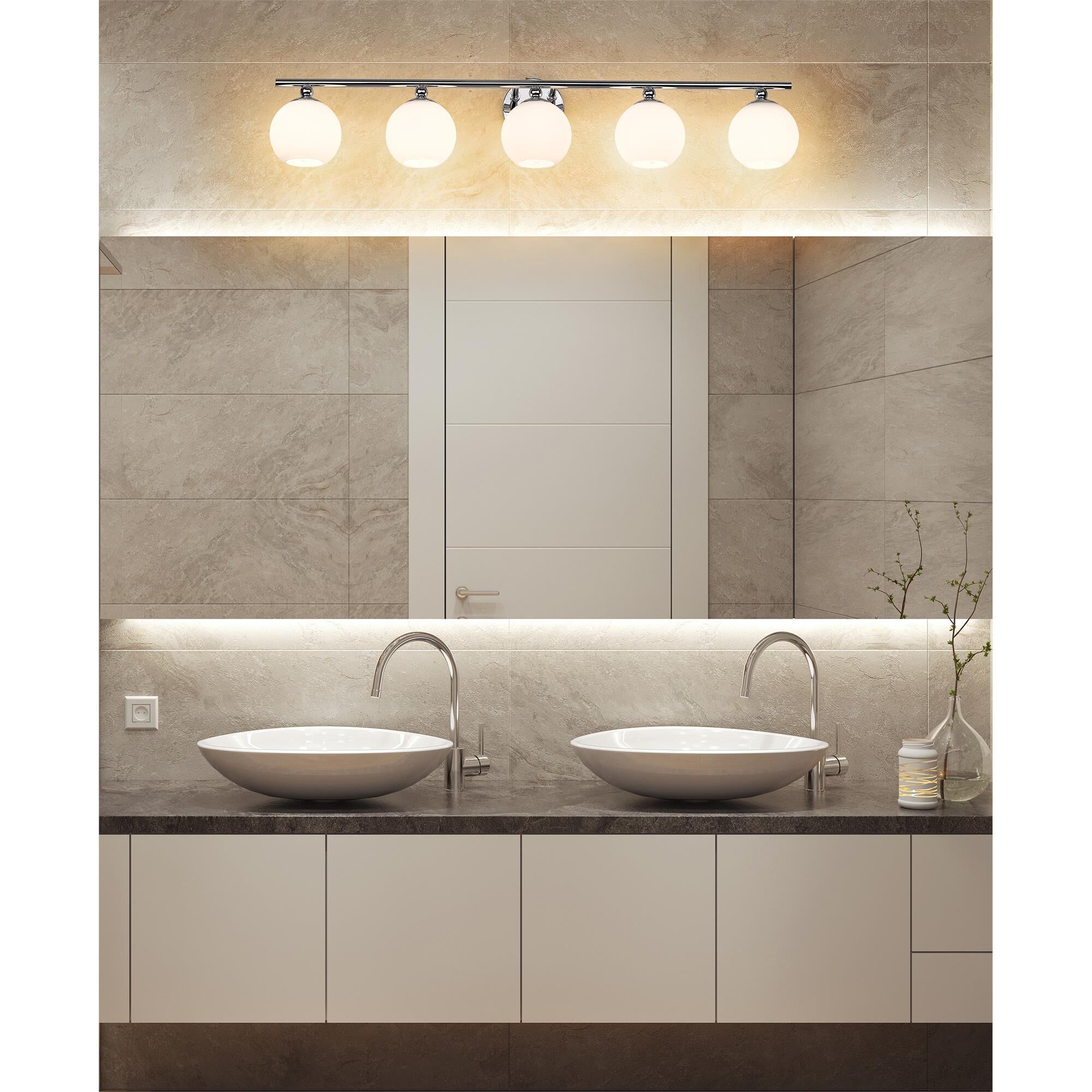 Shown in Chrome finish and Opal Etched glass