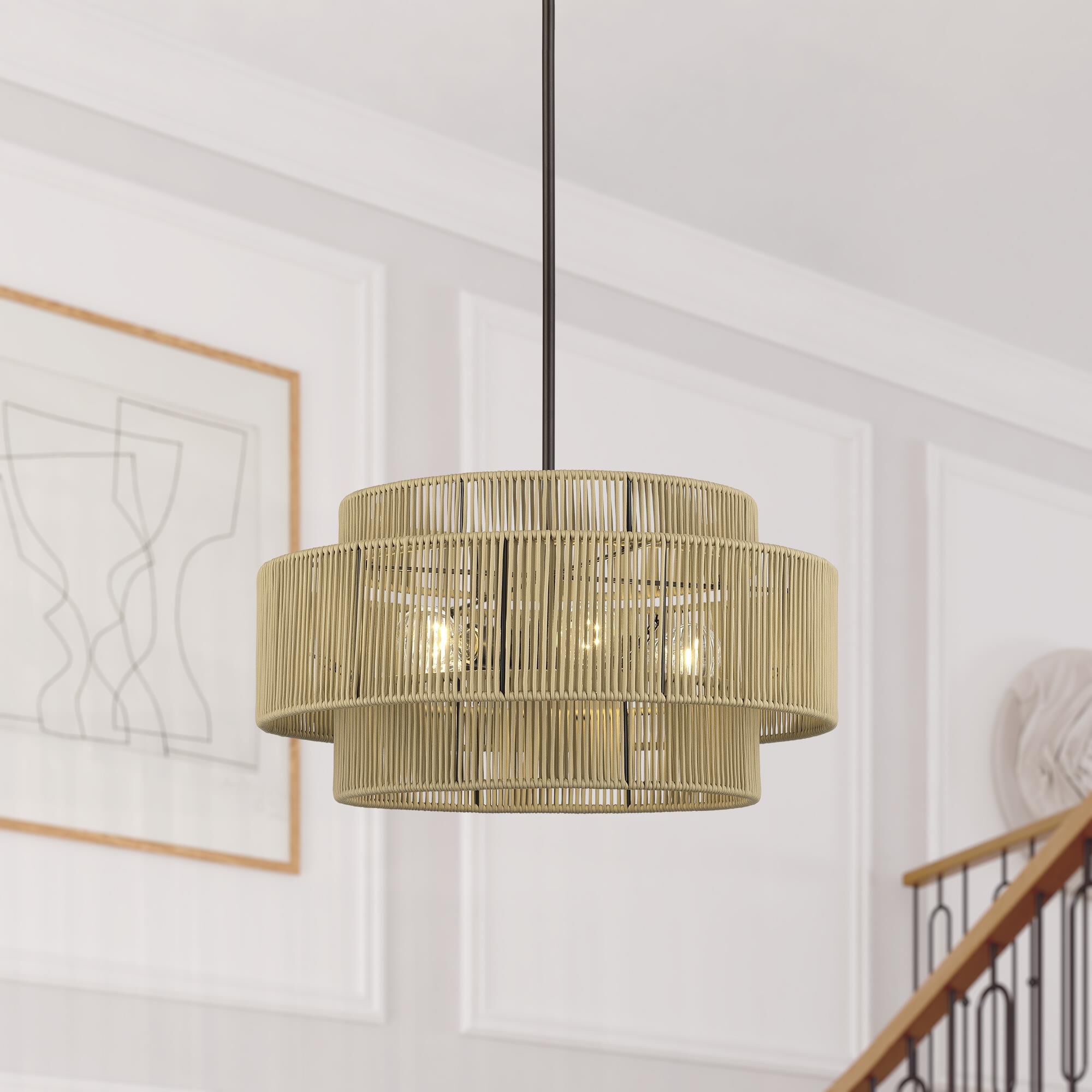 Shown in English Bronze finish and Hand-Woven Venetian Gold Color Polyester Rope shade