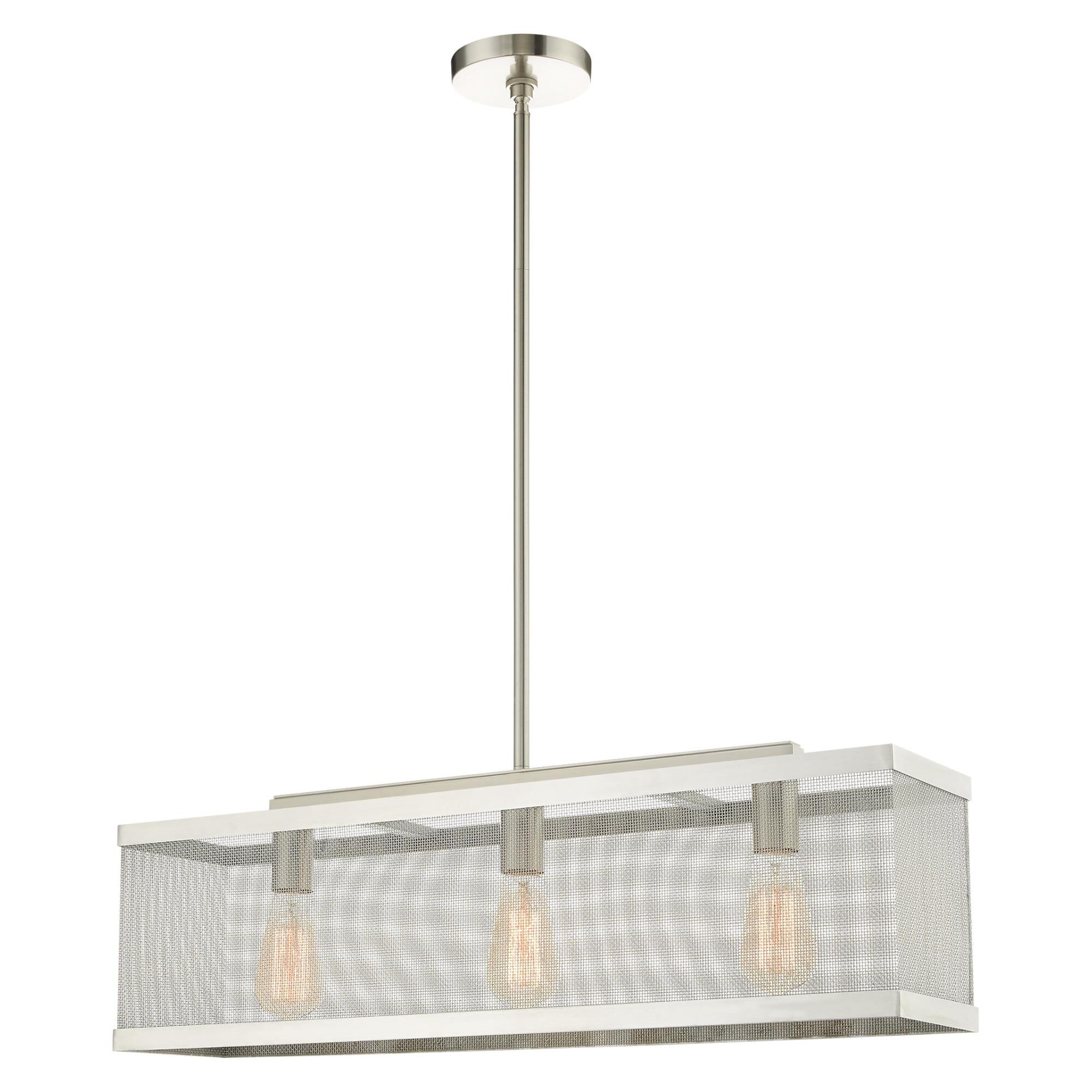 Shown in Brushed Nickel finish and Brushed Nickle Stainless Mesh Shade glass and Brushed Nickle Stainless Mesh shade