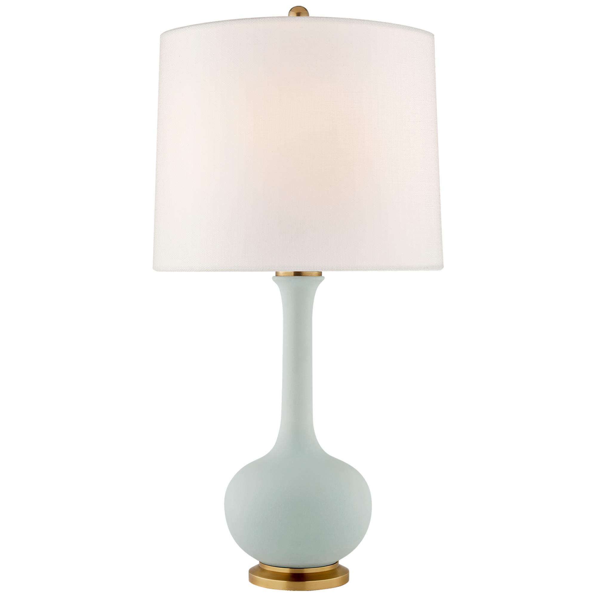 Shown in Matte Sky Blue finish and Linen shade