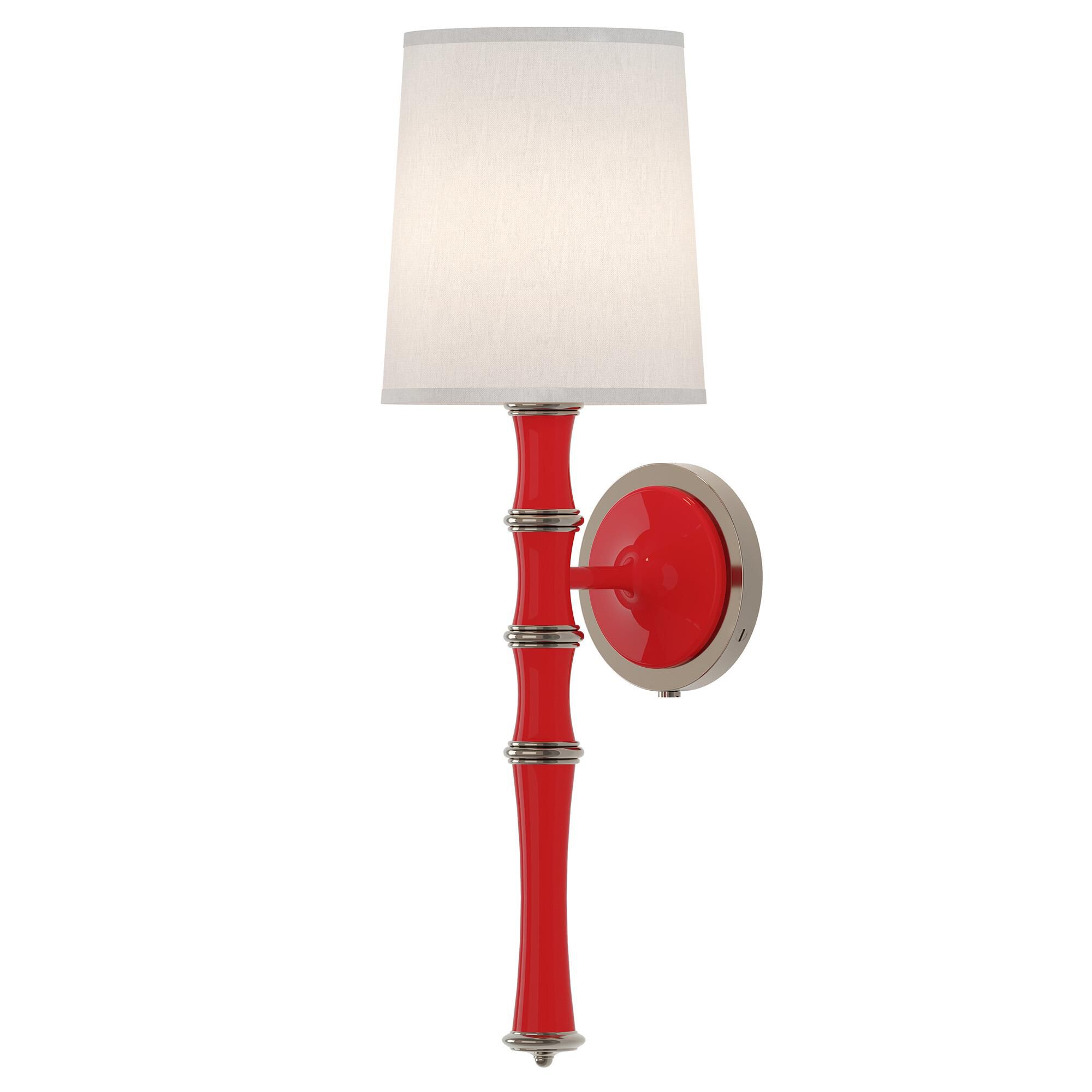 Shown in Ruby Red finish and Ascot White shade and Polished Nickel  accent