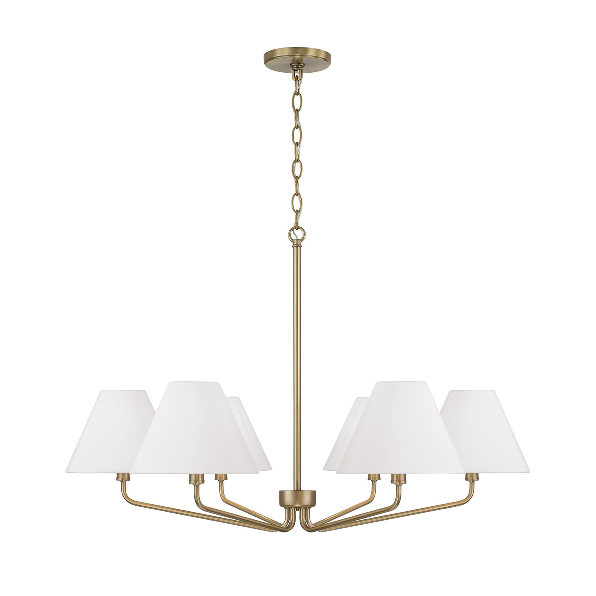 Shown in Aged Brass finish and White Fabric shade