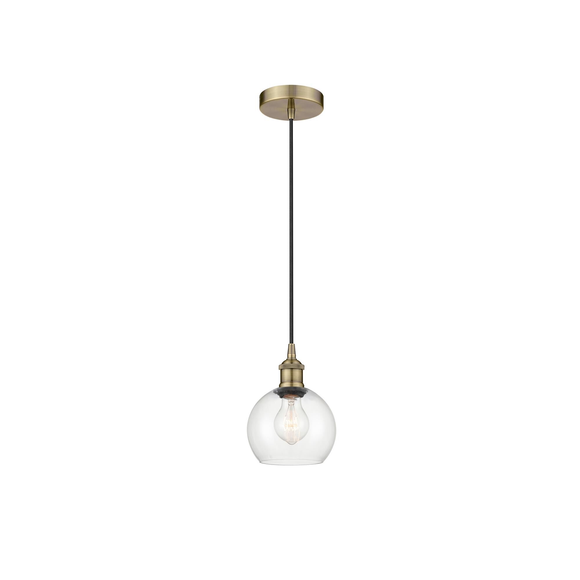 Shown in Antique Brass finish and Clear glass