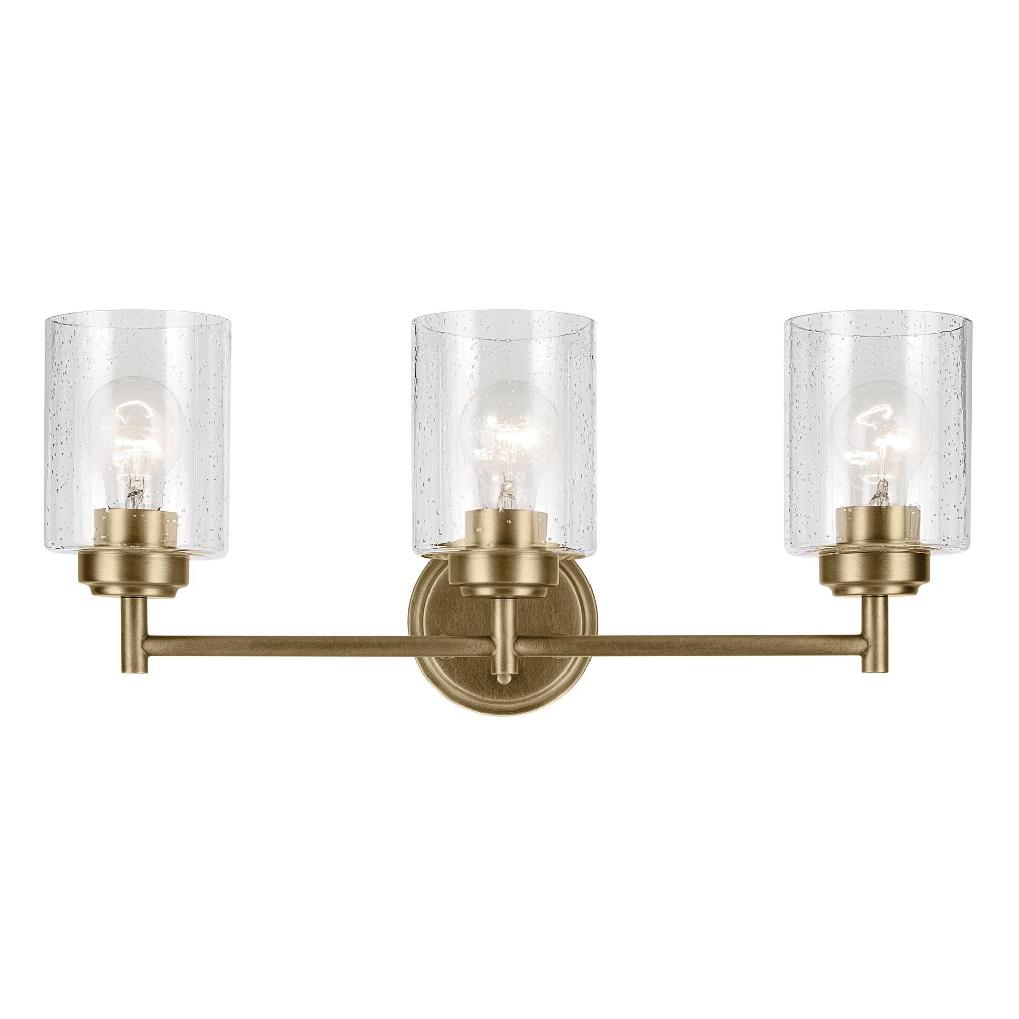 Shown in Natural Brass finish and Clear Seeded glass