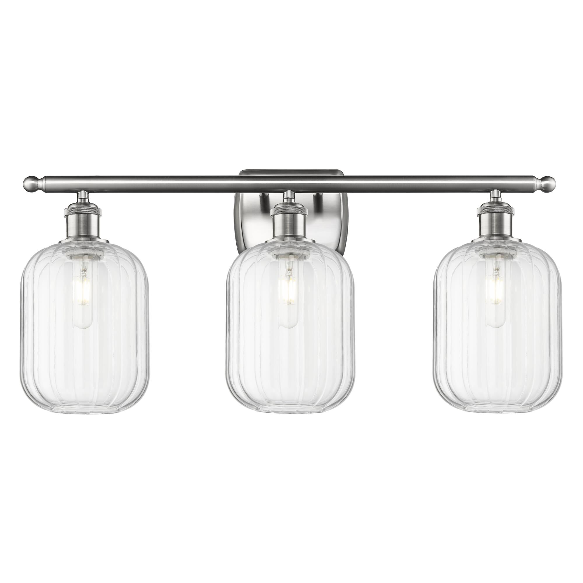 Shown in Brushed Satin Nickel finish and Clear glass