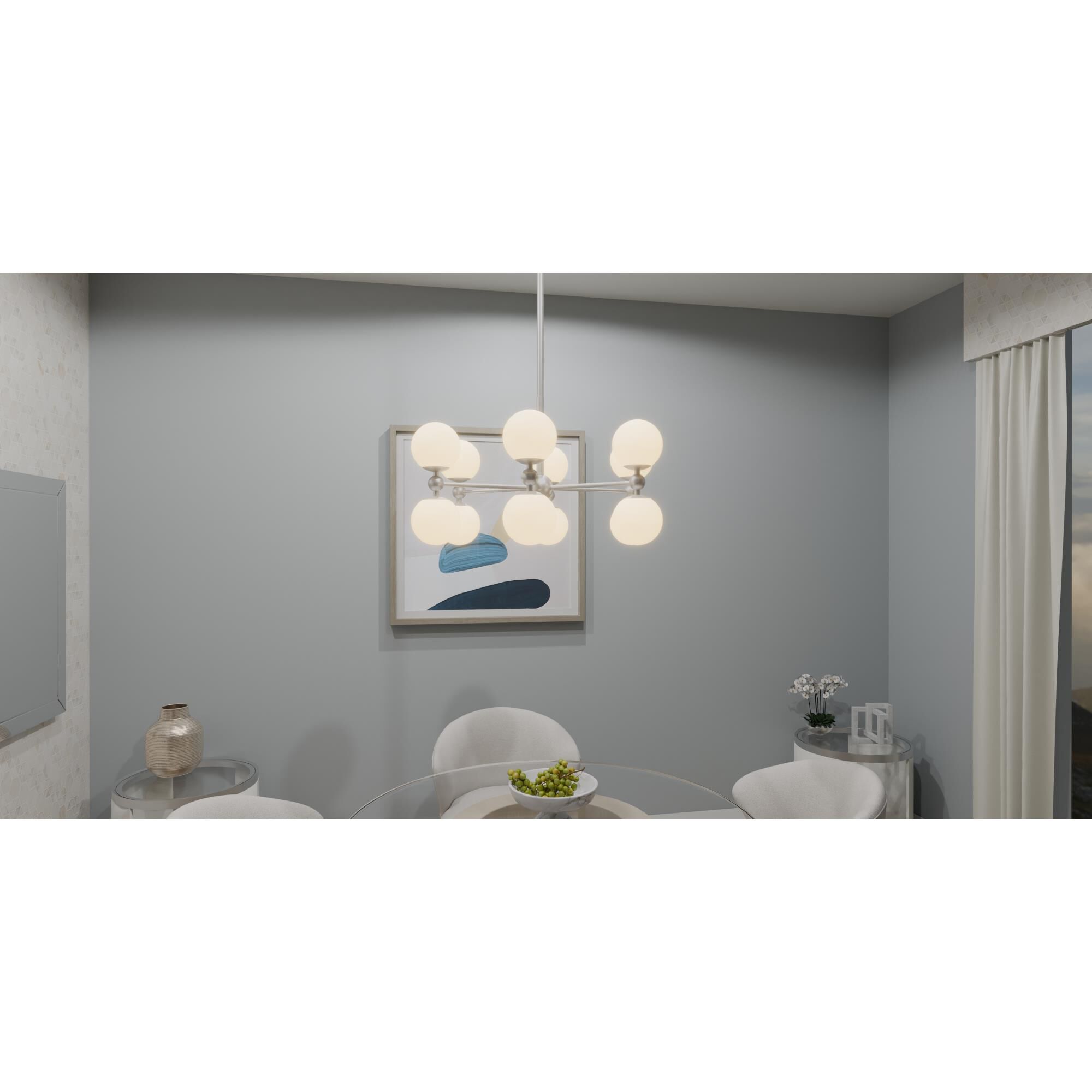 Shown in Brushed Nickel finish and Opal Etched glass