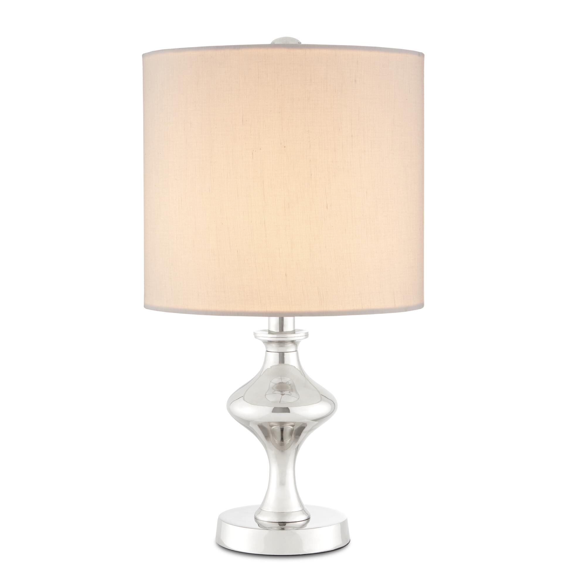 Shown in Nickel finish and White Linen shade