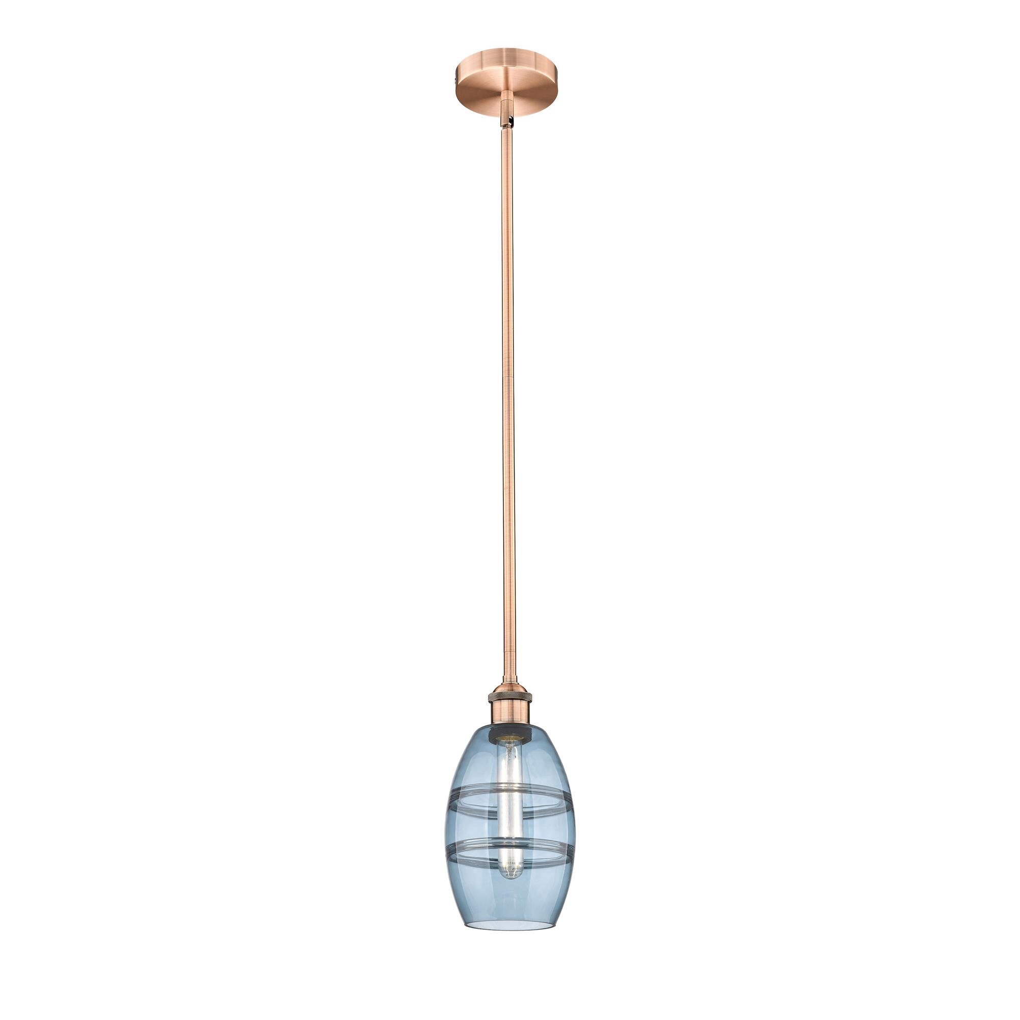 Shown in Antique Copper finish and Princess Blue glass