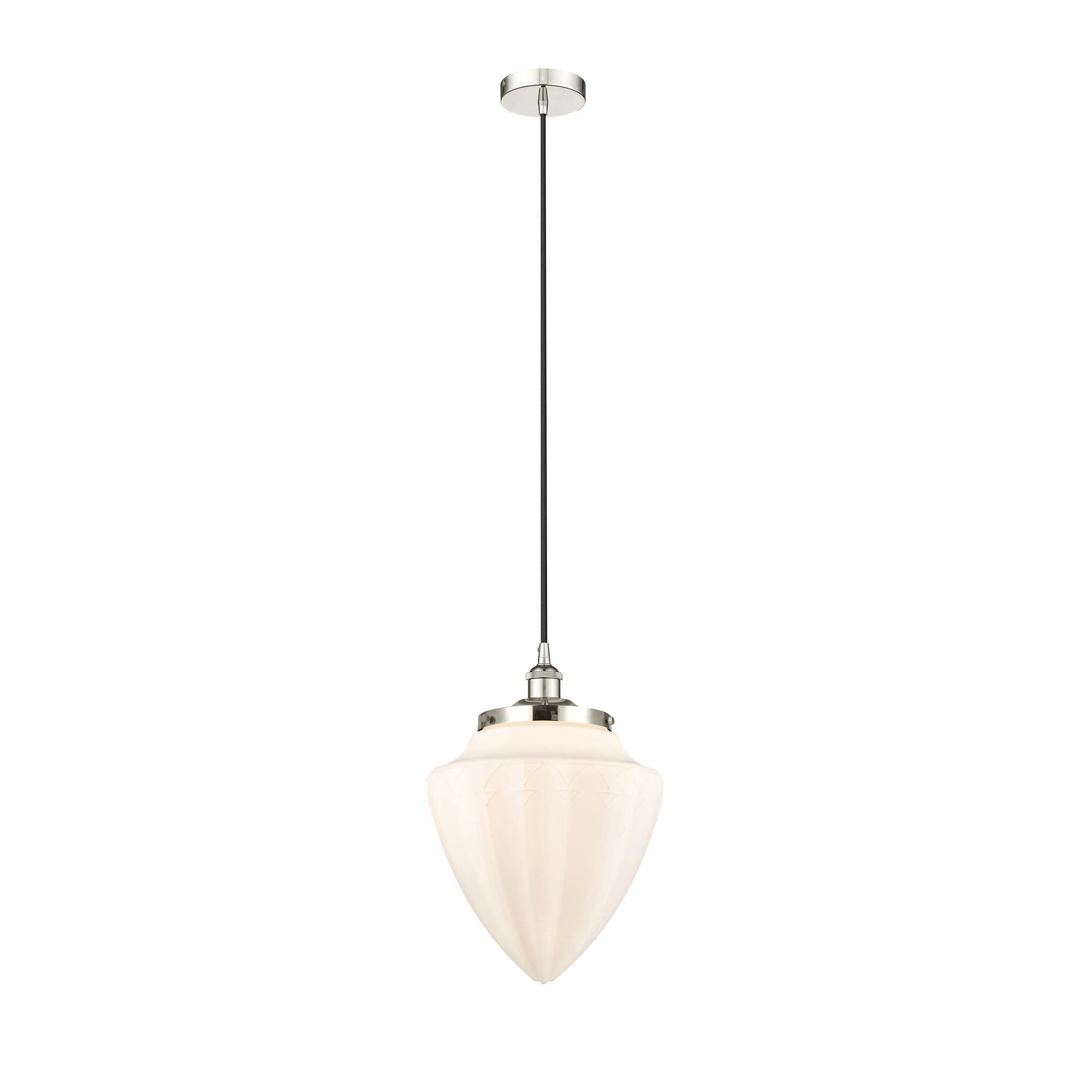 Shown in Polished Nickel finish and Matte White glass