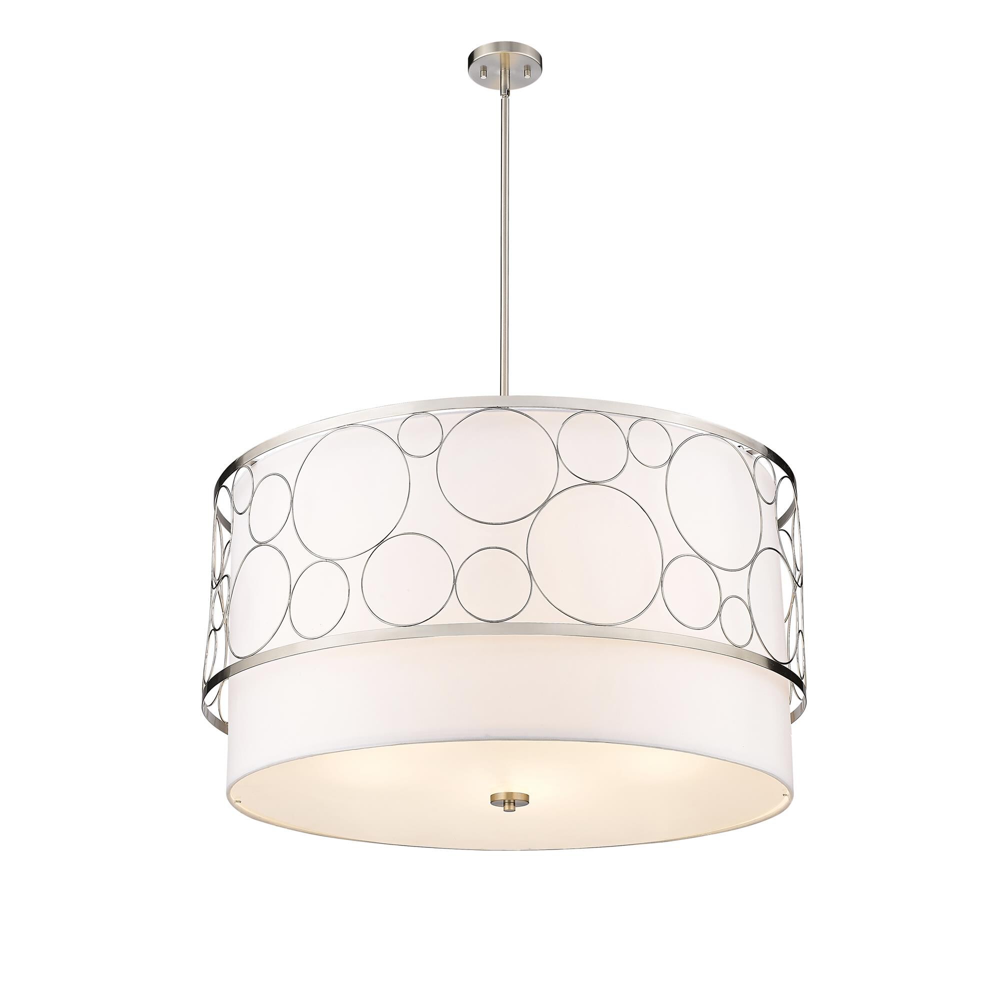 Shown in Brushed Nickel finish and White glass and White shade