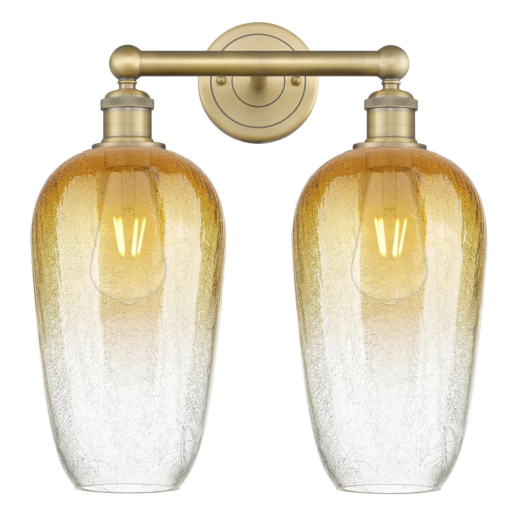 Shown in Brushed Brass finish and Amber glass