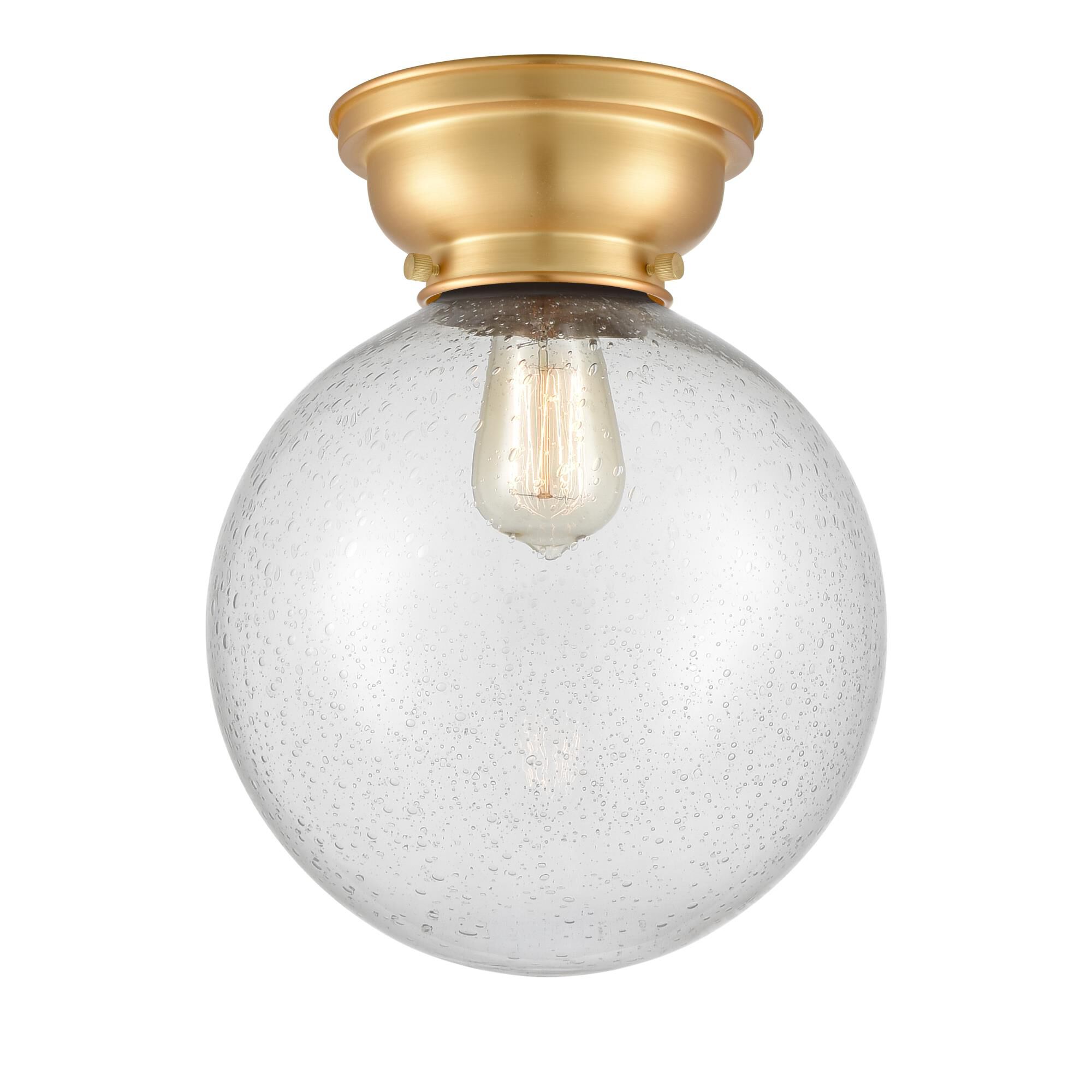 Shown in Satin Gold finish and Seedy Beacon glass