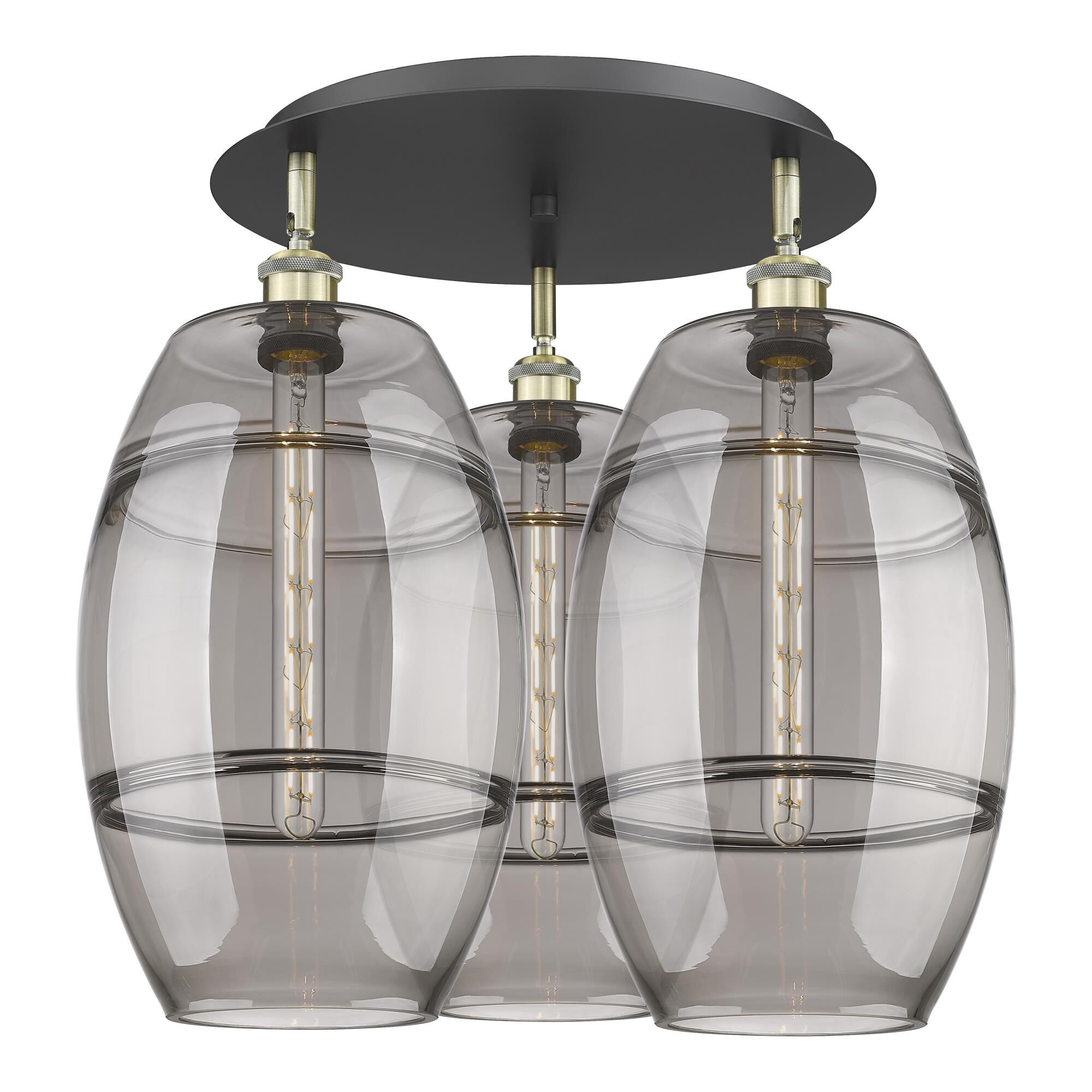 Shown in Black Antique Brass finish and Light Smoke glass